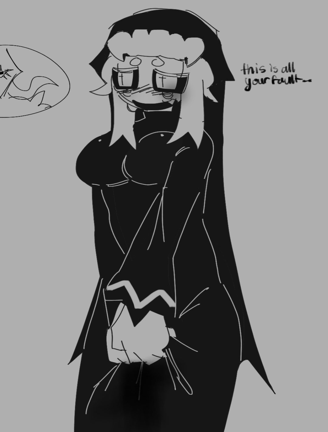1boy, 1girls, 2026, blush, breasts, cross shaped pupils, grace (roblox), medium breasts, mouffle, nun outfit, roblox, roblox game, seesay, seesay (grace), star shaped pupils, stem (grace), tagme