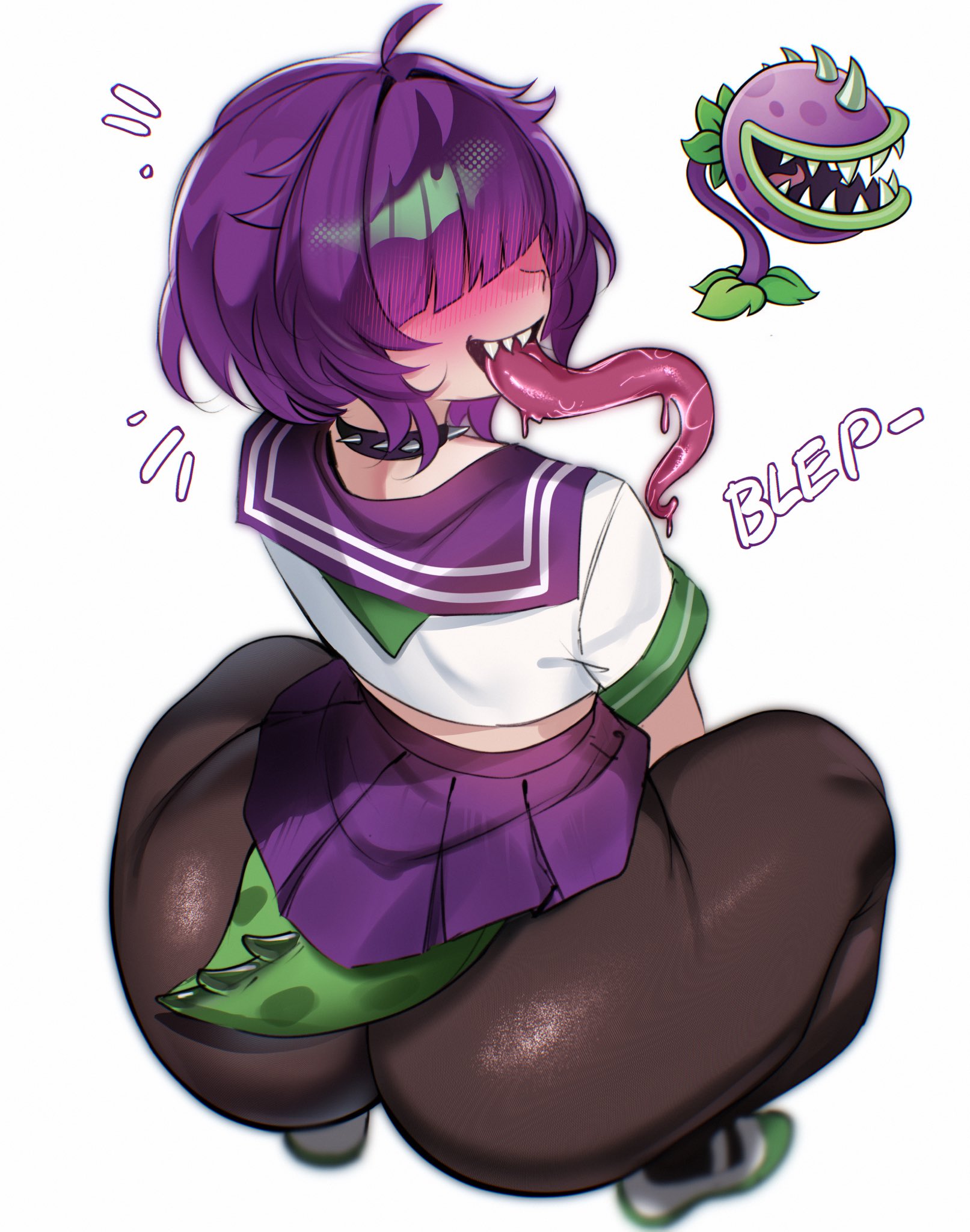 1girls, adramallih, ass, ass crack, ass focus, big ass, blush, breasts, chomper (pvz), electronic arts, eyes covered, female, human, long tongue, plant humanoid, plants vs zombies, popcap, popcap games, pussy, pvz, sharp teeth, spiked bracelet, spiked collar, spikes, video game, video game character