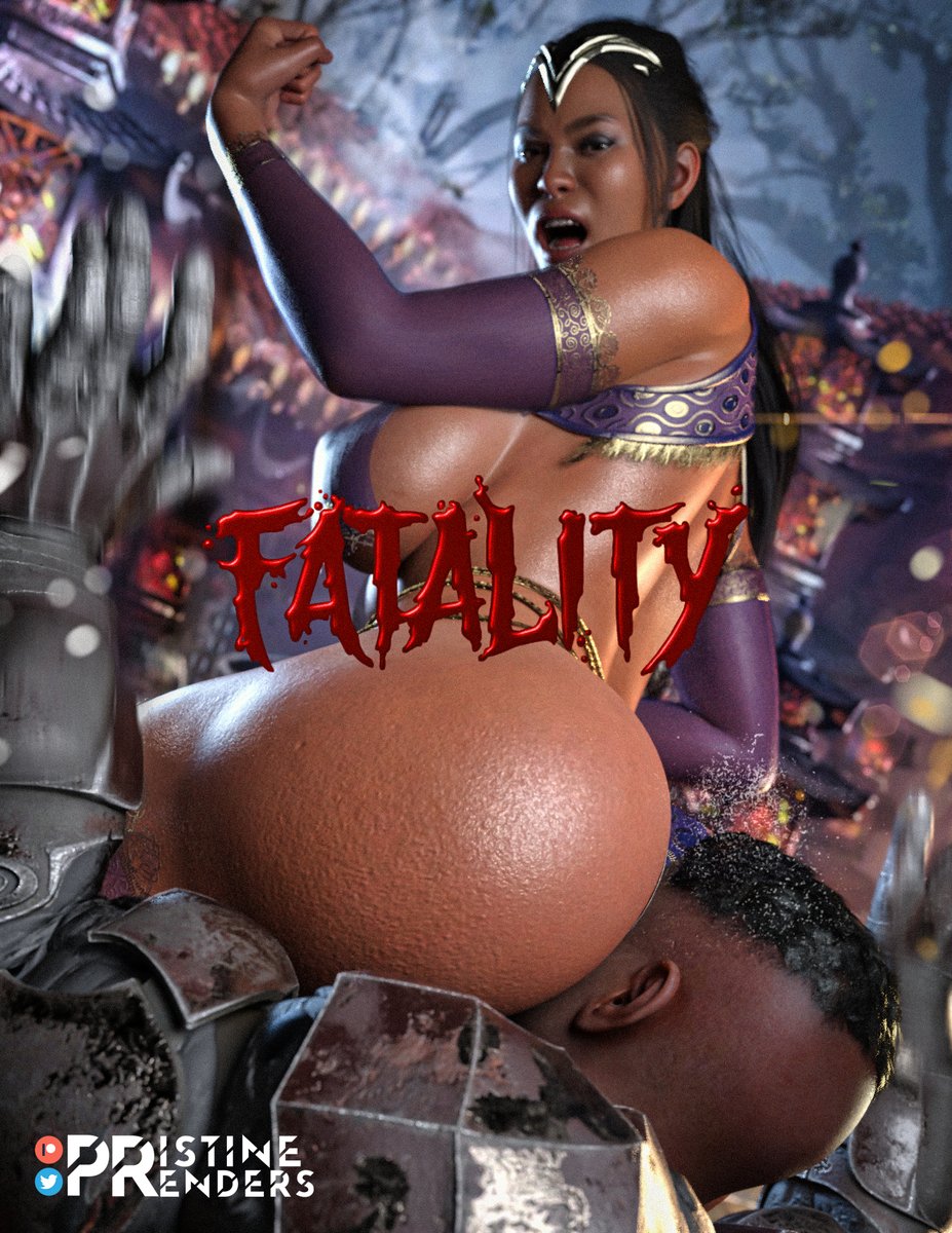 1boy 1girls 3d ass ass_focus ass_in_face big_breasts breasts ebony face_in_ass kitana long_hair looking_at_viewer looking_back mortal_kombat pristinerenders