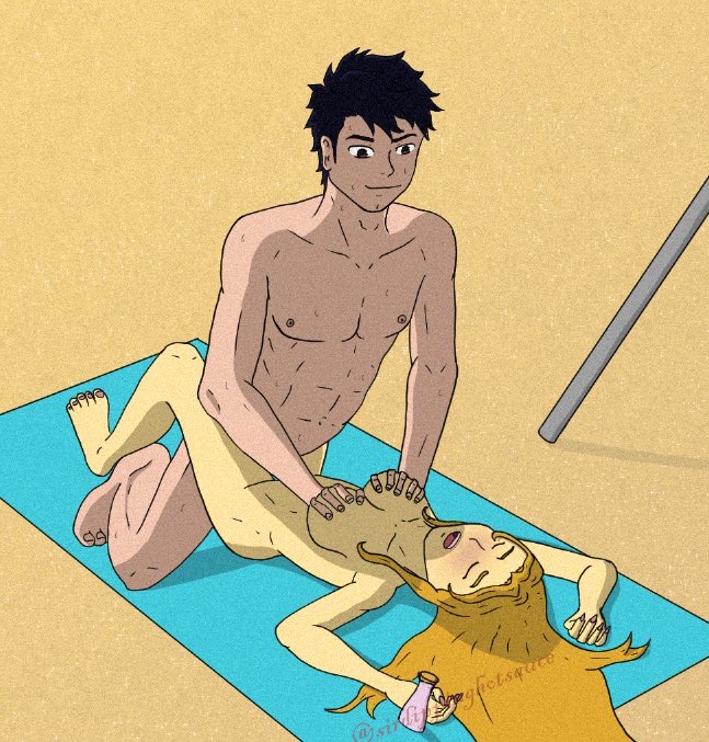 beach beach_sex beach_towel blonde_female blonde_hair blush blush blushing_female couple couple_sex implied_penetration male/female male_ male_penetrating missionary missionary_position missionary_sex nude_female nude_male oc original original_character original_characters penetrating_female sex sex_on_the_beach sirdippinghotsauce