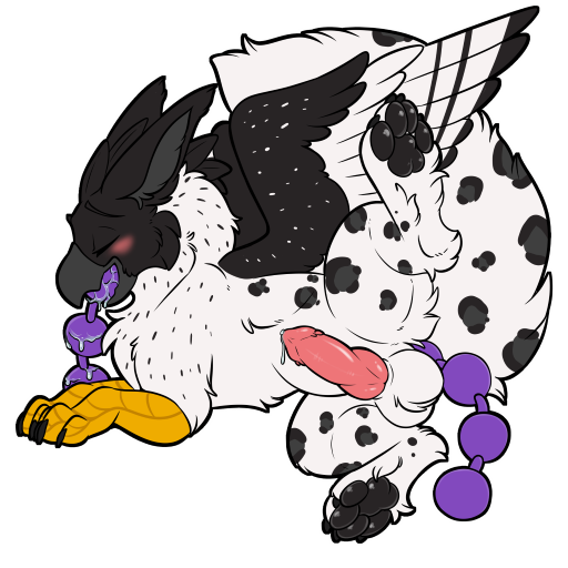 anal_beads avian balls beak blush closed_eyes genitals gryphon knot male mythological_avian mythological_creature mythology no_humans penis sex_toy solo symrea tarchun_(eueaglehawk) telegram_sticker white_body