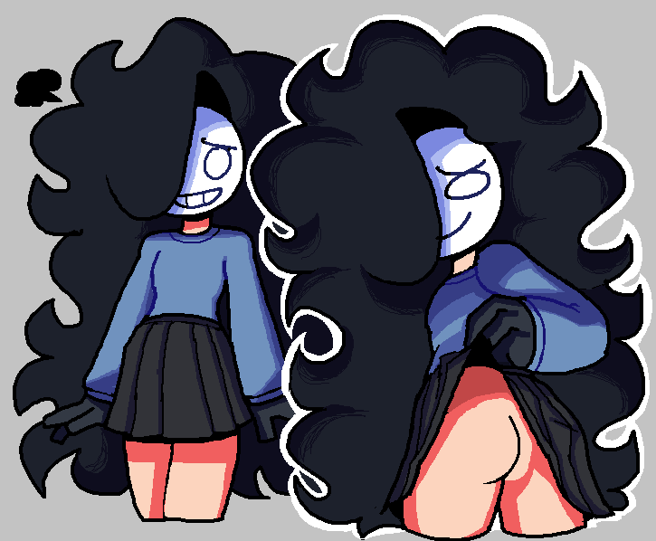 1boy, 2d, arcaned roses, ass, black hair, black skirt, dannydoesr34 (edit), edit, edited, embarrassed, femboy, male, male only, no panties, oc, original character, roses arcaned, skirt lift, solo