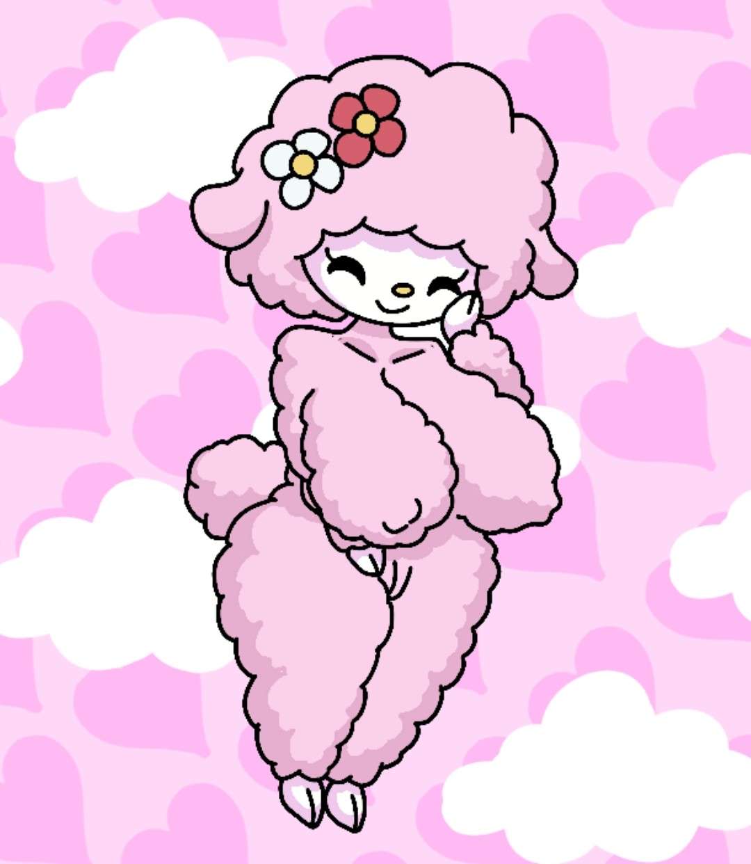 big_breasts dara1n hairy hairy_breasts hairy_pussy my_sweet_piano onegai_my_melody piano-chan sanrio simple_background wool_(fur)