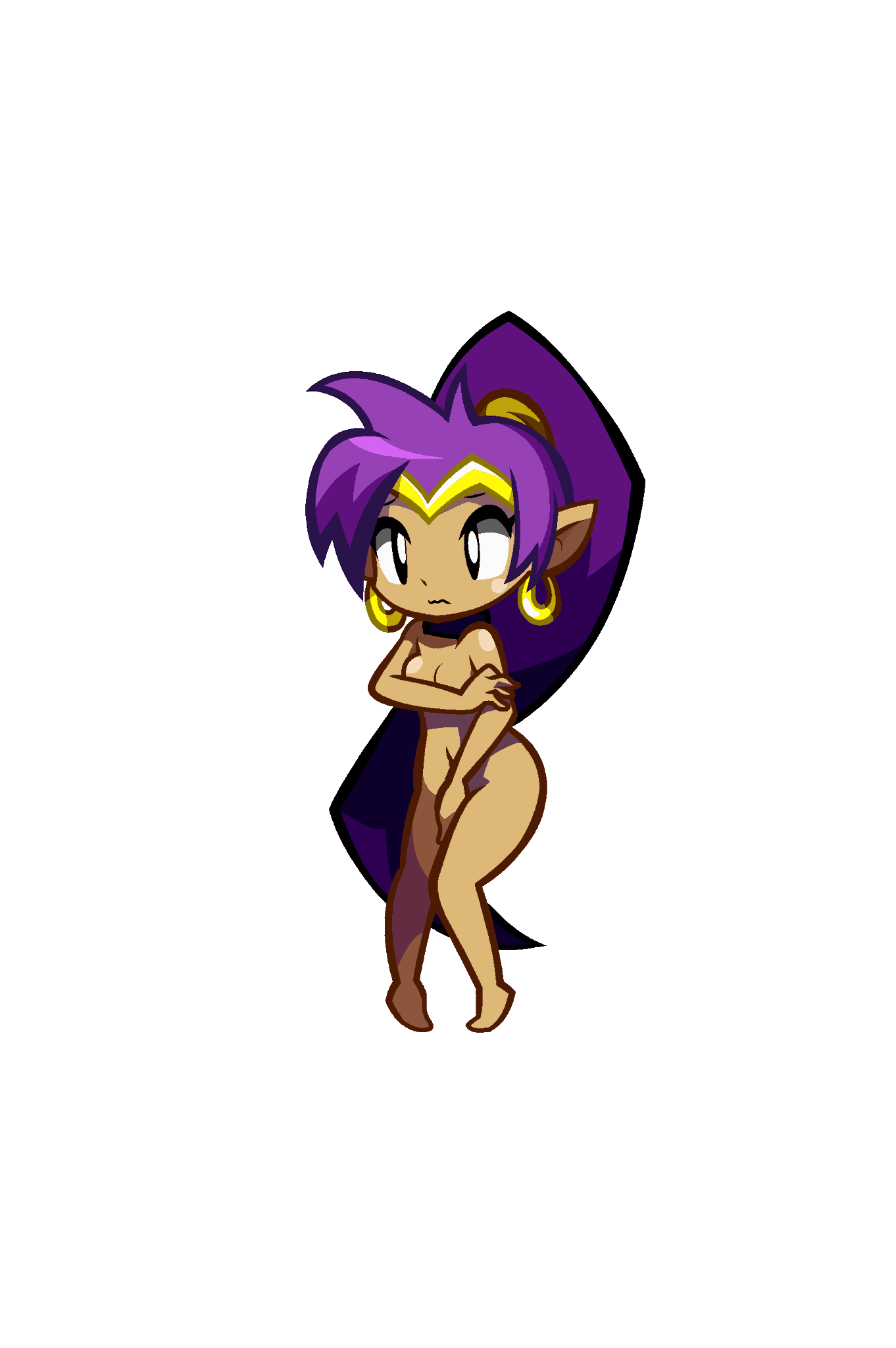 1girls accurate_art_style barefoot breasts completely_nude completely_nude_female covering covering_breasts covering_crotch embarrassed embarrassed_nude_female enf female female_only long_hair navel niyuyu nude nude_female ponytail purple_hair shantae shantae_(character) solo style_emulation tagme