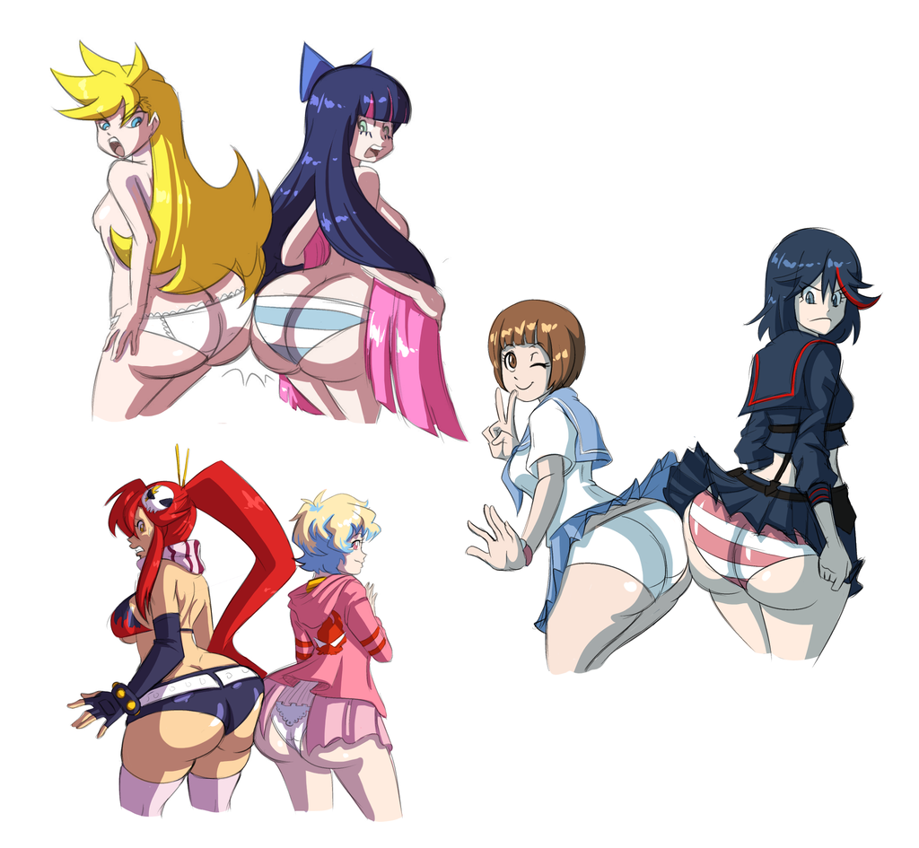 6+girls ass ass_cleavage ass_to_ass axel-rosered big_ass bow butt_crack clothing company_connection creator_connection crossover frills gainax hands_on_hips kill_la_kill looking_back mankanshoku_mako matoi_ryuuko nia_teppelin panties panty_&_stocking_with_garterbelt panty_anarchy pantyshot senketsu skirt stocking_anarchy striped_panties studio_trigger tengen_toppa_gurren_lagann upskirt v white_panties yoko_littner