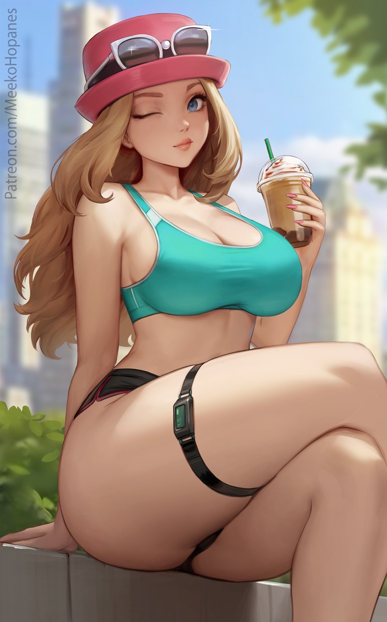 1girls aged_up blonde_hair blue_eyes breasts cleavage female female_only fully_clothed game_freak hat large_breasts light-skinned_female light_skin long_hair meekohopanes nintendo pokemon pokemon_xy revealing_clothes serena_(pokemon) serena_(pokemon_games) skimpy_clothes sportswear