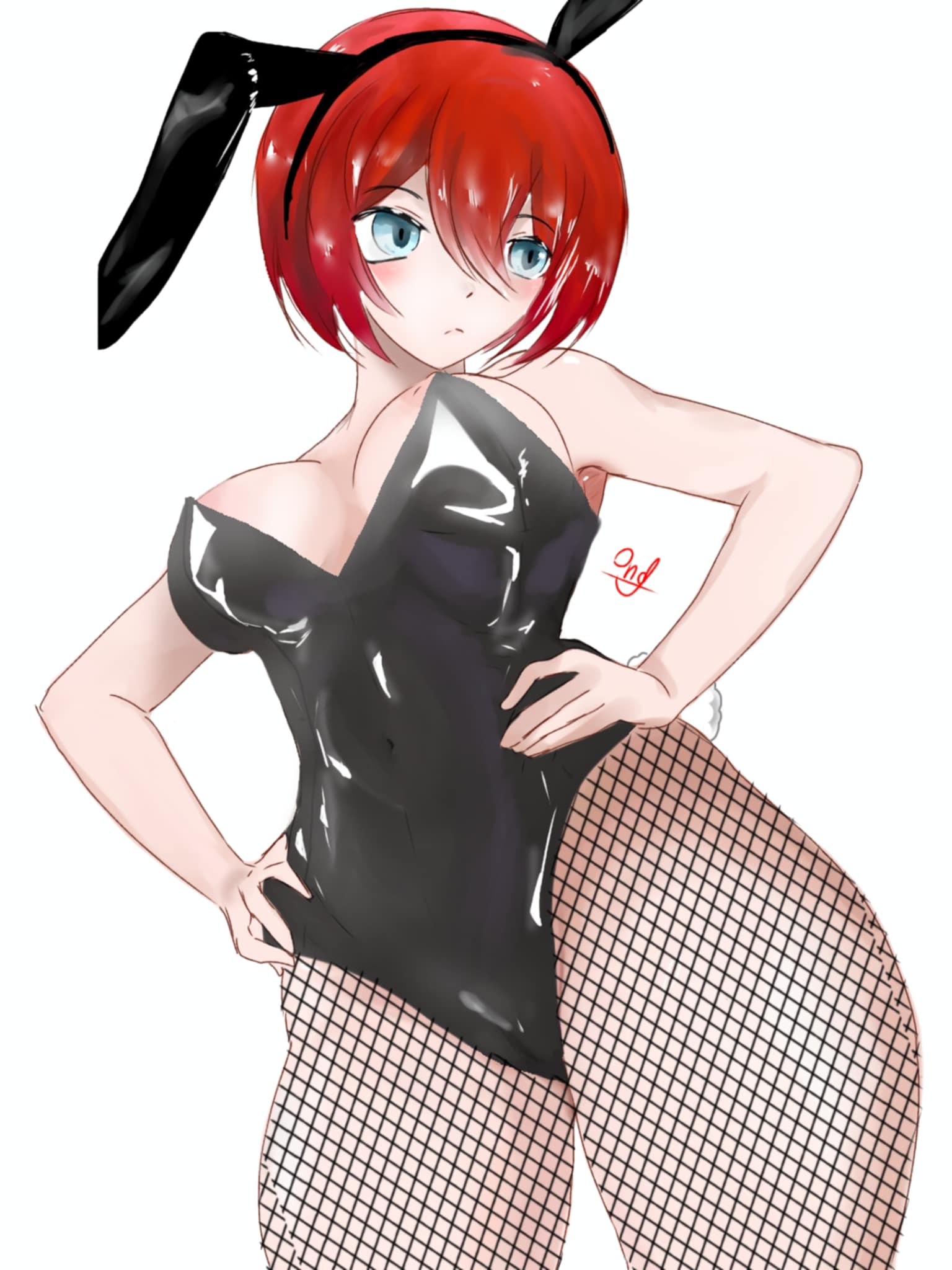 blue blue_eyes breasts bunny_girl female red_hair