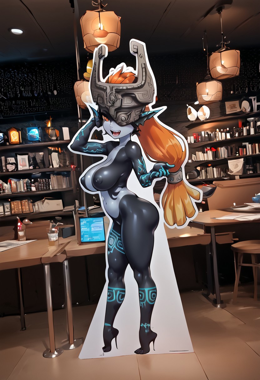 ai_generated cardboard_cutout child_bearing_hips helmet high_heels huge_ass huge_breasts imp imp_midna long_hair maniacjojo midna nintendo nipples nude the_legend_of_zelda the_legend_of_zelda:_twilight_princess thick_thighs