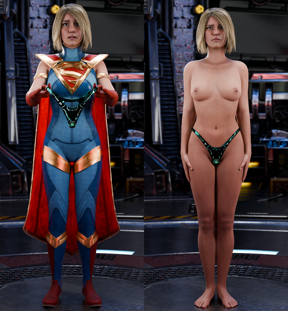 2koma 3d alternate_costume alternate_version_available bikini_bottom bikini_bottom_only breasts clothed/nude dc_comics embarrassed embarrassed_nude_female embarrassed_underwear_female embarrassing_outfit enf euf female female_only green_panties injustice_2 kara_zor-el kryptonian light-skinned_female nipples on/off panties_only reluctant sequence short_hair supergirl supergirl_(injustice) supergirl_panties superheroine topless topless_female trying_on_clothes