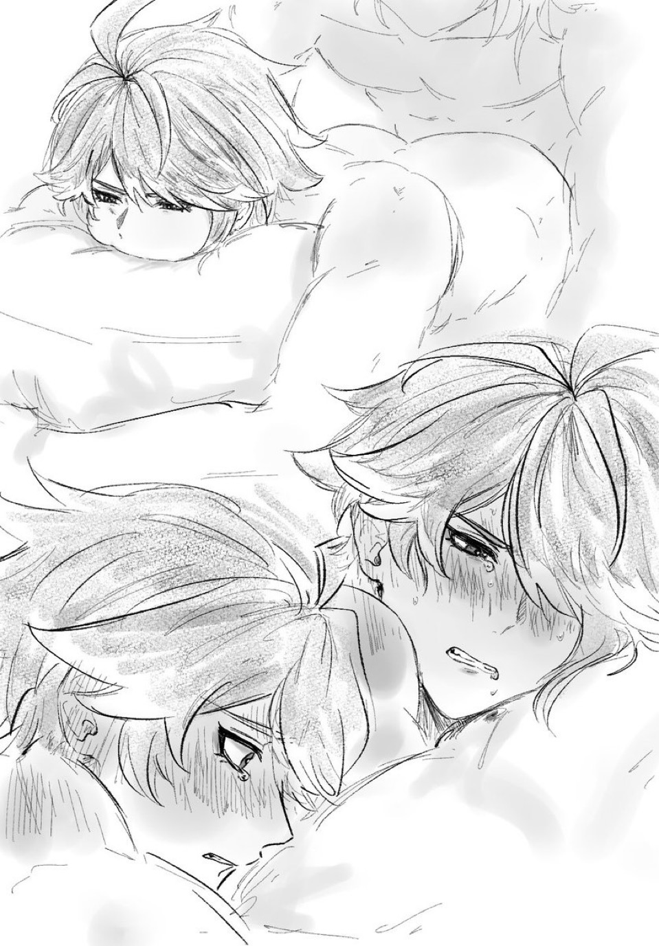 alhaitham_(genshin_impact) anal anal_sex gay gay_sex genshin_impact head_on_pillow sketch yaoi