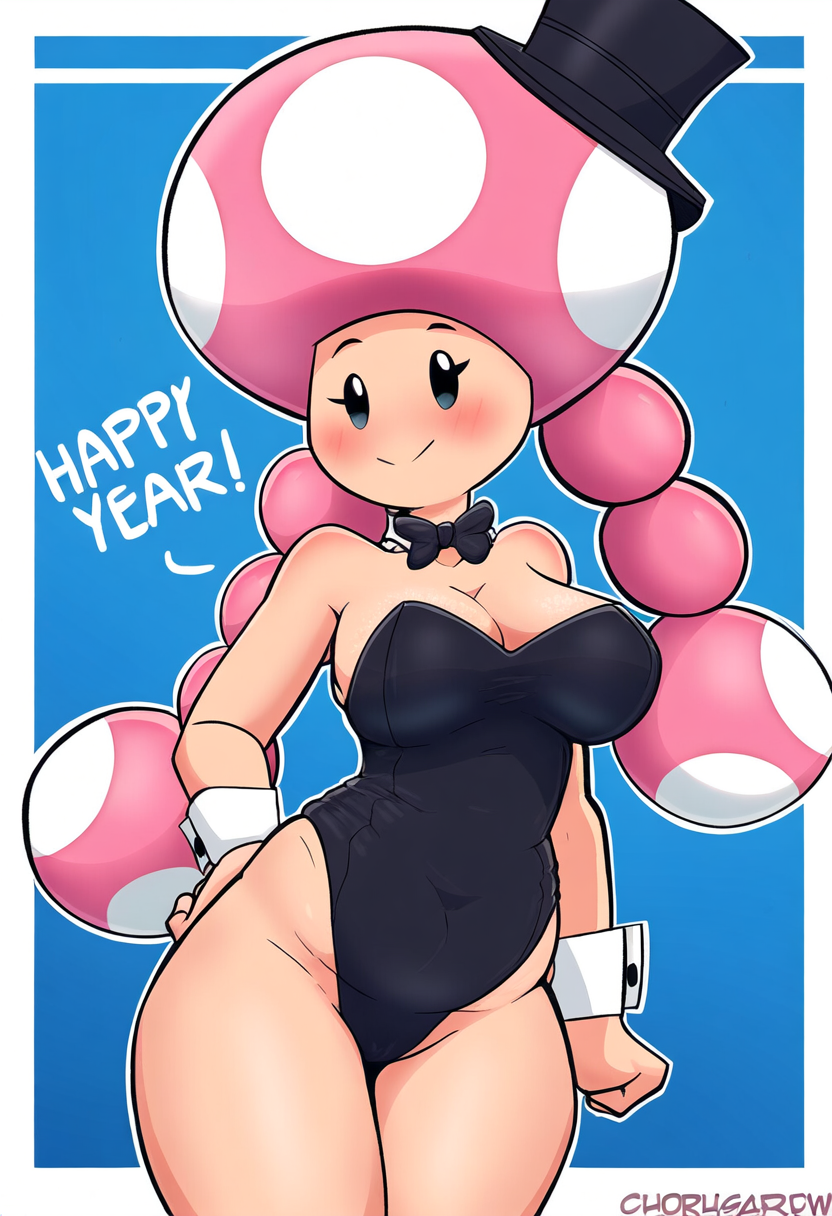 aged_up ai_generated leotard mario_(series) new_year novelai toadette top_hat