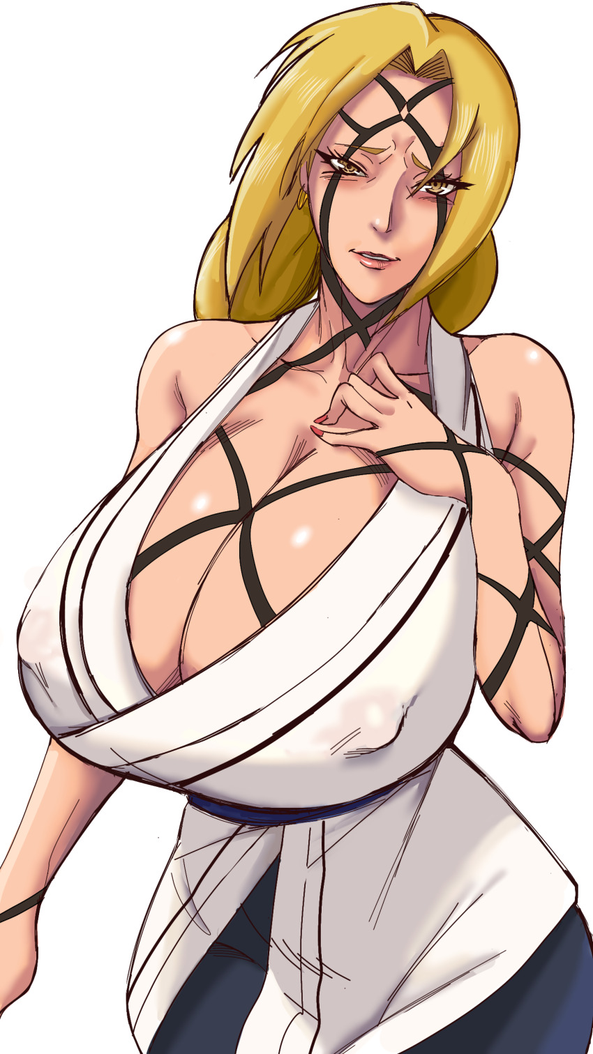 1female 1girls airi akura big_breasts blonde_hair boobs_bigger_than_head breasts brown_eyes cleavage cleavage_overflow enormous_breasts female female_only gigantic_breasts huge_breasts markings mature mature_body mature_figure mature_woman milf mommy mommy_milkers naruto naruto_(series) ozzay painted_nails sagging_breasts saggy_breasts smiling_at_viewer solo solo_female tsunade voluptuous voluptuous_female