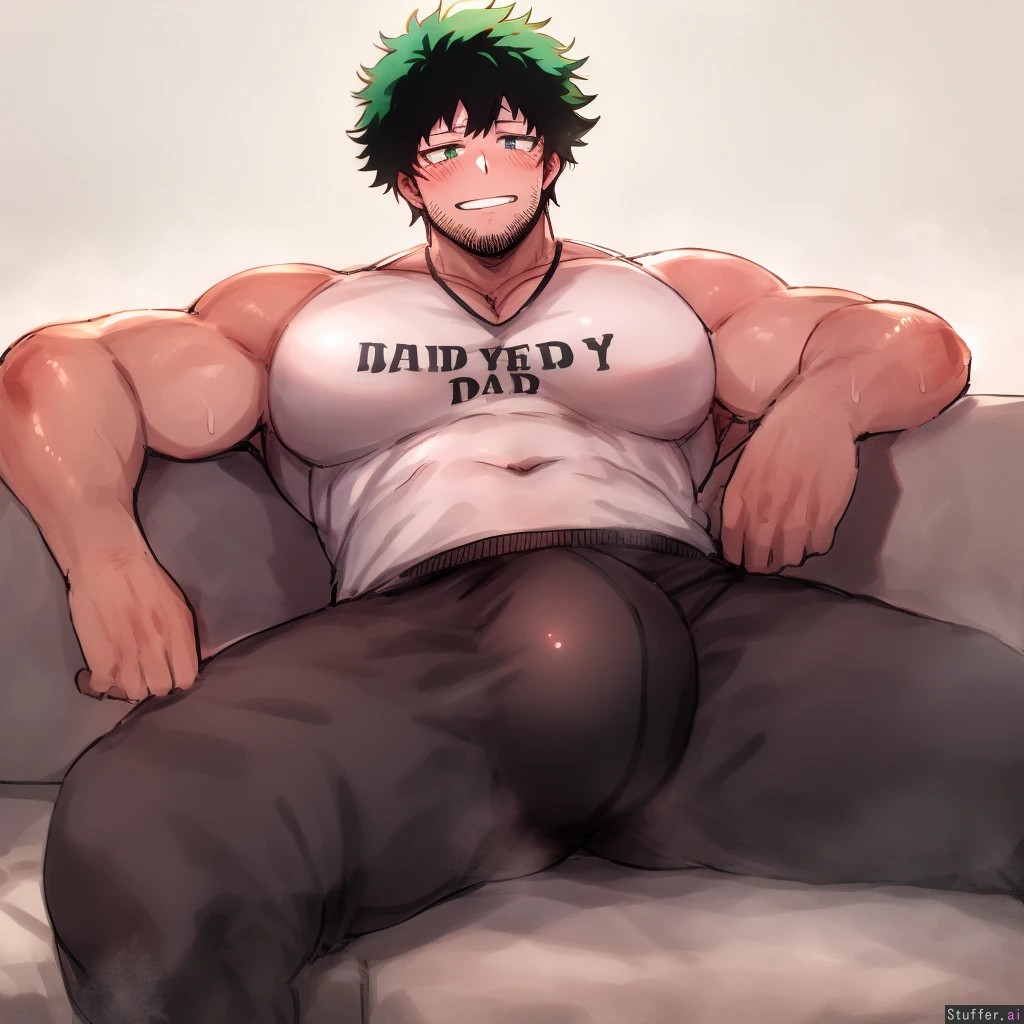 1boy 1human 1male 1man aged_up ai_generated bara bara_tiddies bara_tits biceps deltoids gentle_giant huge_bulge huge_pecs huge_pectorals izuku_midoriya large_pecs large_pectorals male_chest male_focus male_only male_solo man man_boobs man_breasts man_tits manly muscle muscles muscular muscular_male my_hero_academia pecs pectorals scars_all_over stubble trapezius white_shirt