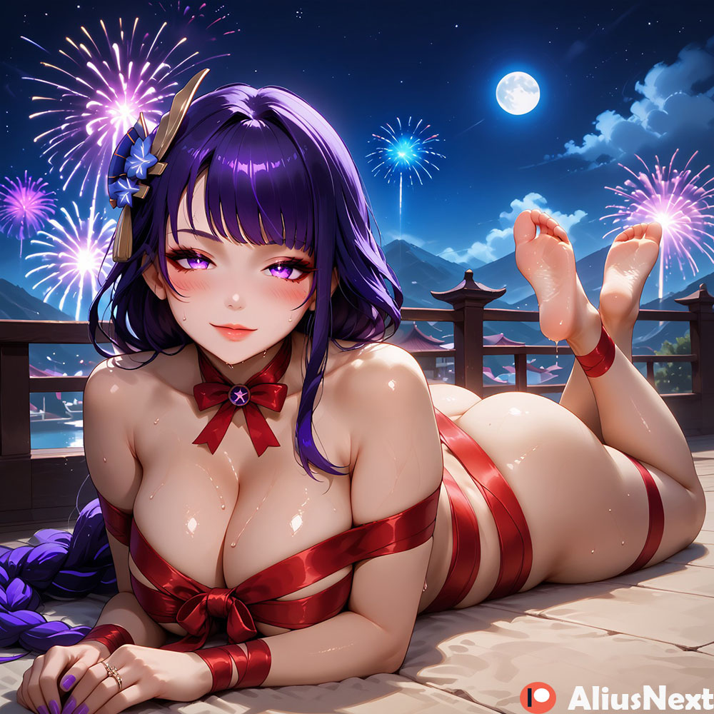 1girls ai_generated aliusnext ass breasts feet feet_focus feet_together female foot_fetish foot_focus genshin_impact gift gift_wrapped happy_new_year high_quality high_resolution highres light-skinned_female light_skin merry_christmas nail_polish patreon purple_eyes purple_hair raiden_shogun ribbon ribbon_bondage solo solo_female tagme