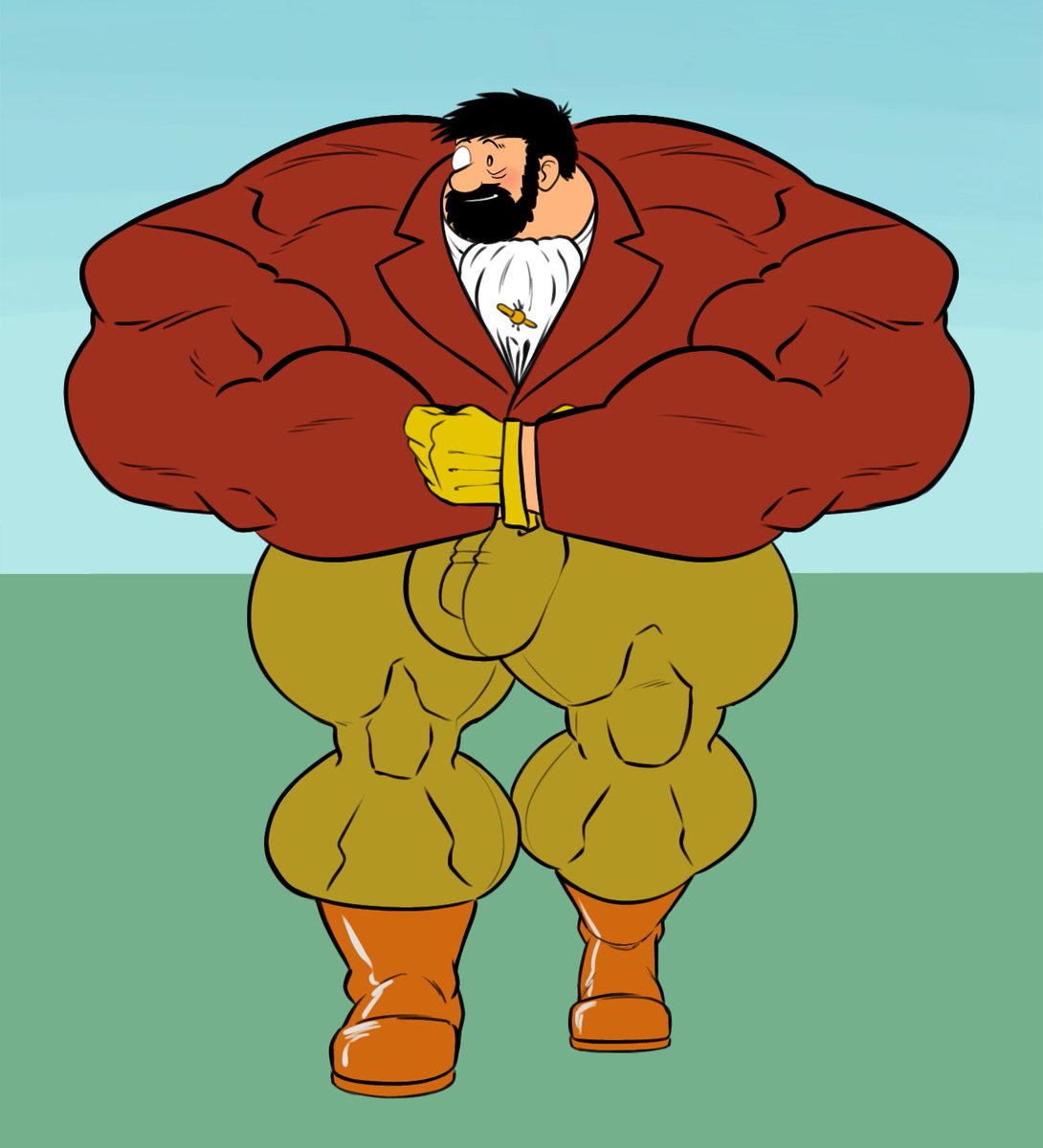 balls bara beard bent_over big_balls big_muscles big_penis bulge captain_haddock clothing davinciglen facial_hair flaccid fully_clothed male male_only muscles muscular penis solo solo_male the_adventures_of_tintin