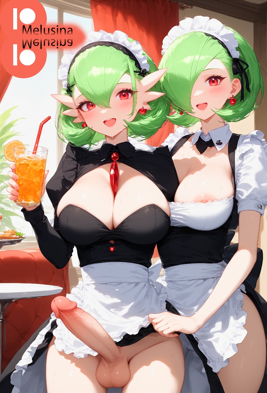 1futa 1girls ai_generated ai_slop balls blush blush_lines blushing blushing_at_viewer blushing_futa couple couple_(romantic) drink earrings erect erect_nipple erect_nipples erect_nipples_under_clothes erect_penis erection erection_under_clothes exibitionism futa_sans_pussy futa_with_female futanari futanari_penetrated futanari_penetrating gardevoir green_hair happy happy_futa imminent_selfcest large_breasts looking_at_another looking_at_viewer looking_back_at_viewer maid maid_cap maid_dress maid_headdress maid_outfit maid_uniform medium_hair melusina penis pokemon pokemon_(species) public public_exposure public_indecency public_nudity red_eyes restroom smile smile_at_viewer smiley_face smiling smiling_at_each_other smiling_at_partner smiling_at_viewer staring_at_viewer testicles