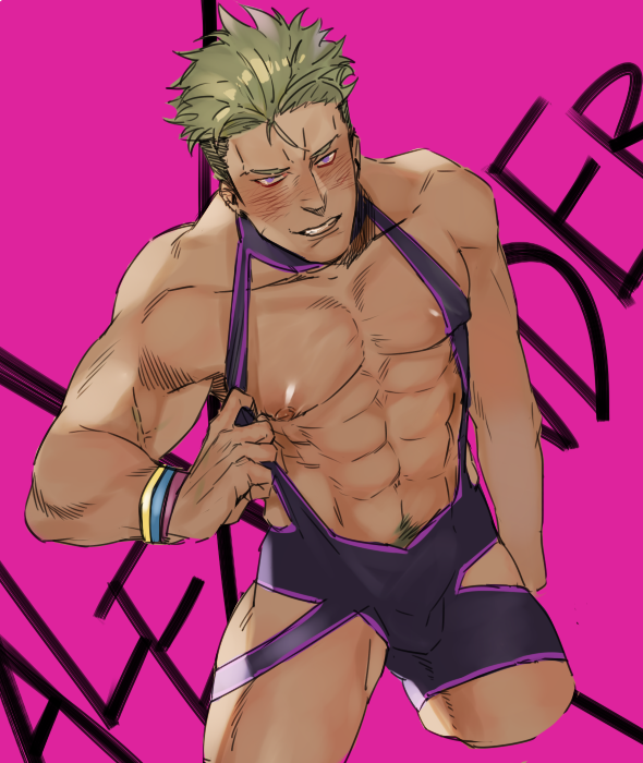 1boy abs blush bulge crotch grin male_focus muscle naughty_face presenting pretty_rhythm smile solo solo_male undressing yamato_alexander