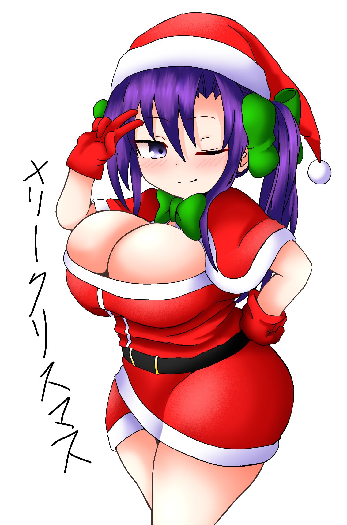 big_breasts christmas goshiki_agiri juicy_udon kill_me_baby purple_hair santa_hat tagme