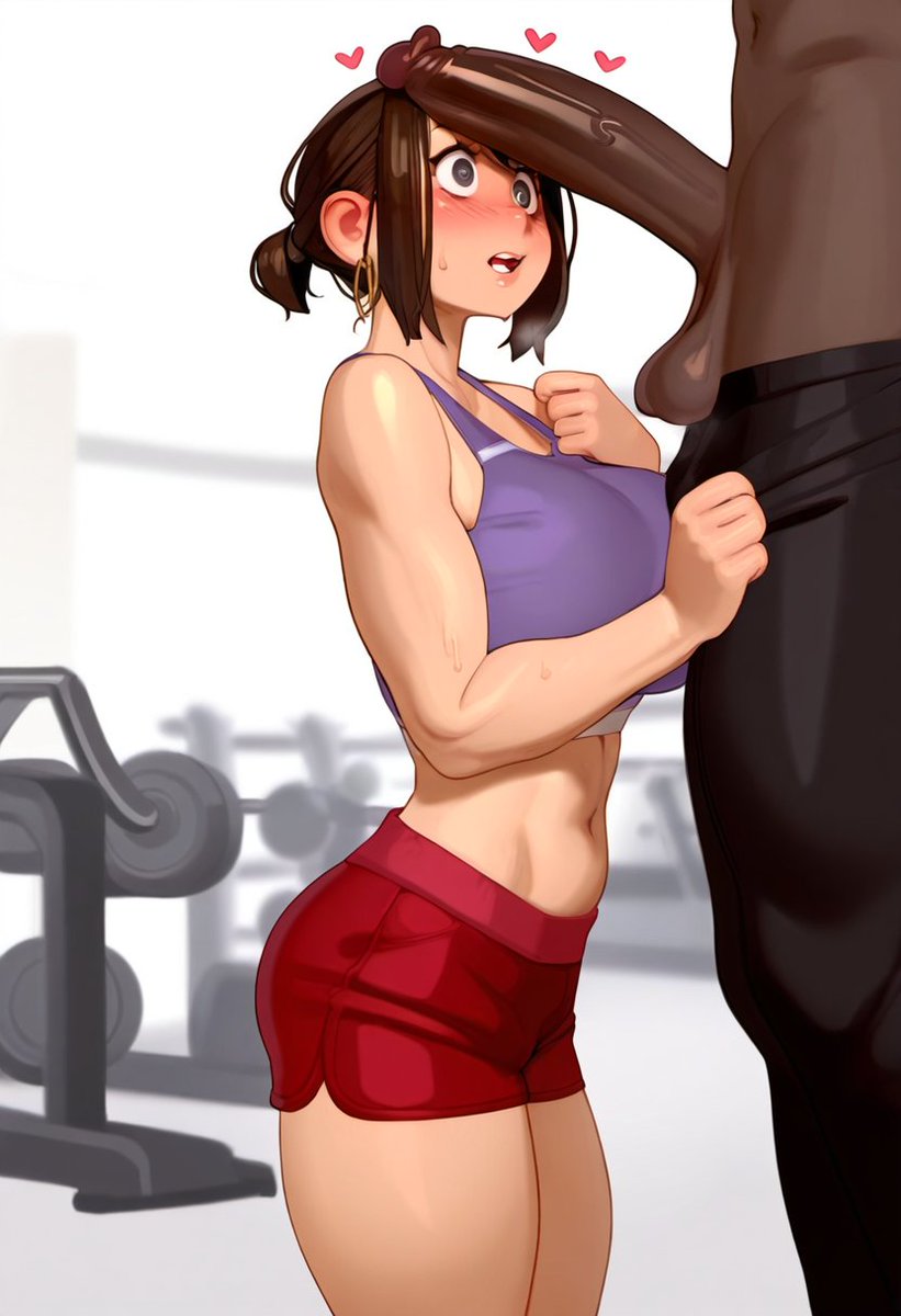 ai_generated athletic_wear awe balls ballsack bare_legs bare_midriff bare_shoulders big_boobs big_breasts big_cock big_dick big_penis big_tits blush blushing_at_another blushing_at_partner blushing_female boobs breasts brown_hair cock_shock dark-skinned_male dark_skin douki-chan_(yomu_(sgt_epper)) fair-skinned_female fair_skin ganbare_douki-chan gym gym_clothes gym_clothing gym_shorts gym_topwear gym_uniform hair hair_up huge_cock huge_penis interracial large_breasts large_cock large_dick large_penis light-skinned_female light_skin long_penis midriff midriff_showing midriff_top pale-skinned_female pale_skin penis penis_awe ponytail purple_top purple_topwear red_shorts shoulderless_topwear snowbunny thick_thighs thighs thin_waist tight_clothes tight_clothing tight_pants tight_shorts tits