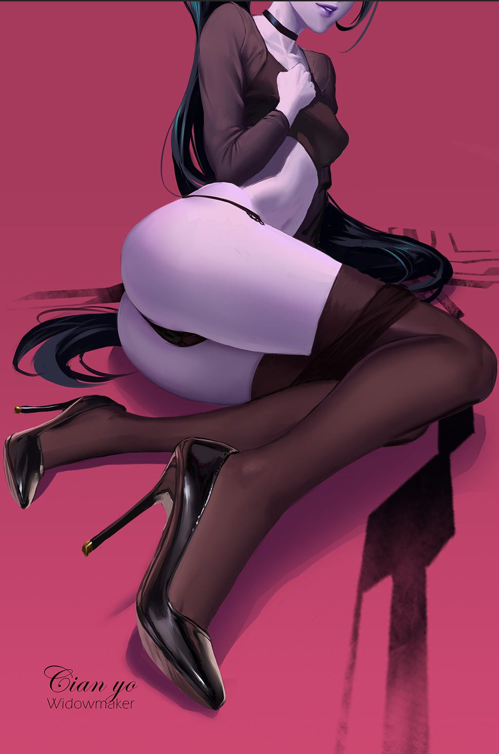 1girls, ass, cianyo, clothed, female, female only, high heels, overwatch, panties, solo, thighhighs, thong, underwear, widowmaker
