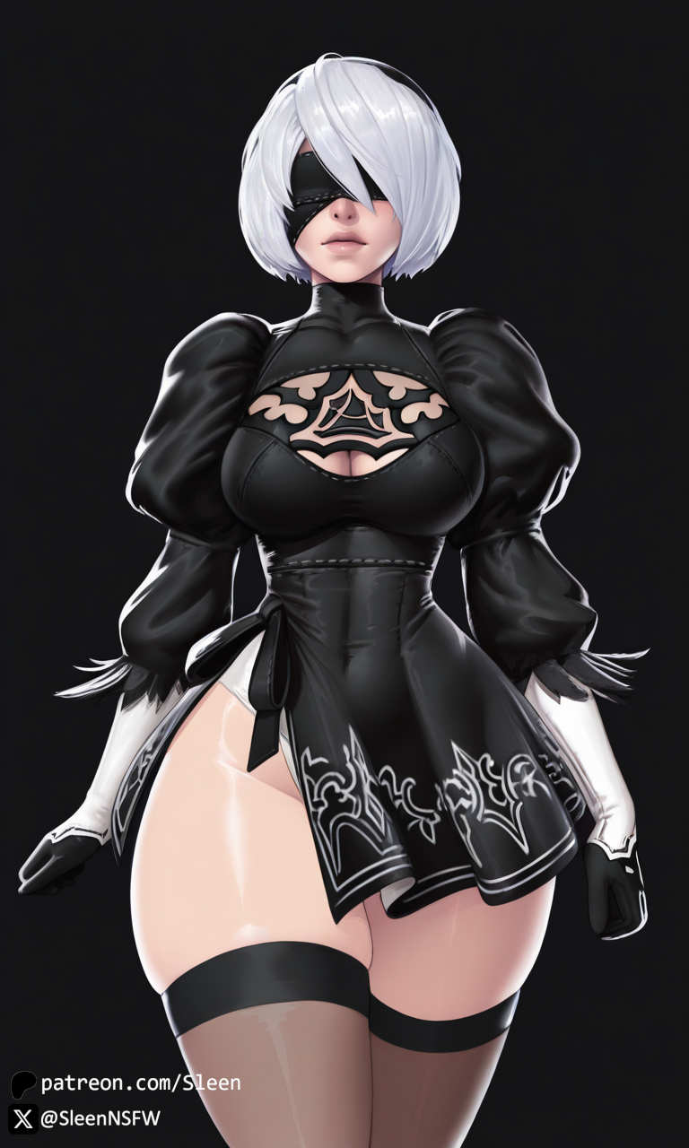 1girls ai_generated breasts cleavage clothed clothed_female clothing curvy female female_only hourglass_figure mature_female nier nier:_automata revealing_clothes self_upload sleen solo solo_female thick_thighs thighhighs wide_hips yorha_2b