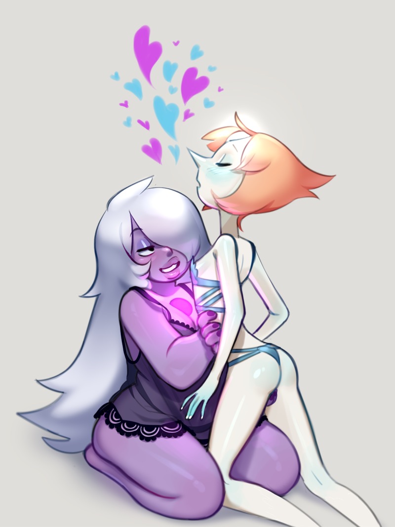 2girls amethyst_(steven_universe) female female_only fusion lingerie negligee pearl_(steven_universe) smokyholes steven_universe yuri