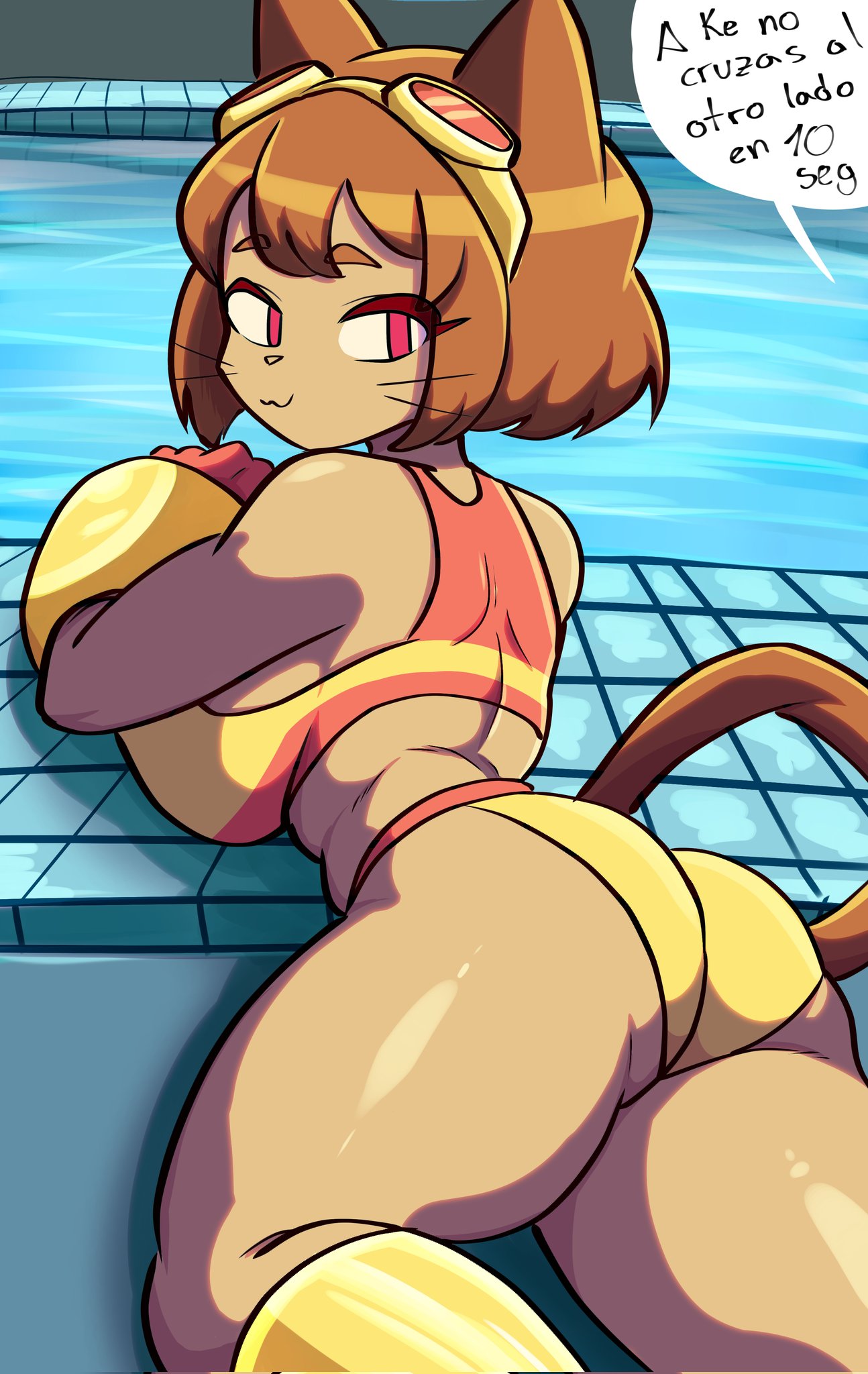 1girls, 8manartx, anthro, ass, big breasts, breasts, english text, female, female focus, female only, gameoverse, huge ass, huge breasts, kit (gameoverse), large ass, large breasts, solo, thick thighs, thighs, wide hips