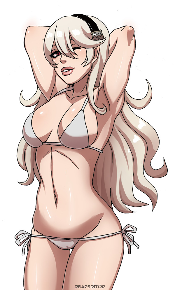 bikini, breasts, cleavage, corrin (fire emblem), corrin (fire emblem) (female), deareditor, elf, female, female only, fire emblem, fire emblem fates, looking at viewer, solo