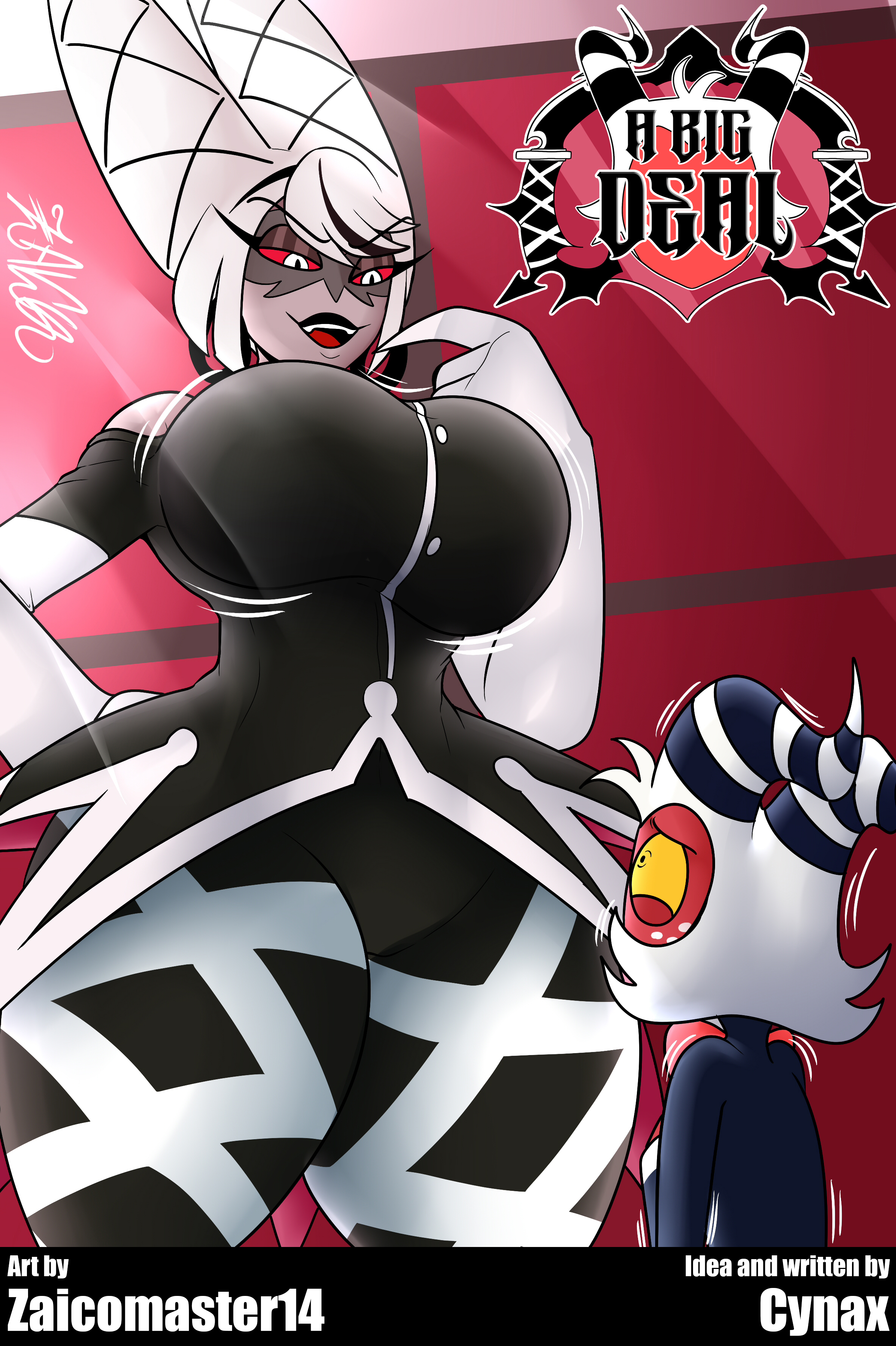 1boy, 1girls, ass, balls, big ass, big balls, big boobs, big breasts, big butt, big cock, big hips, big nipples, big penis, big thighs, big tits, blush, blush lines, blushing, boobs, breasts, butt, carmilla carmine, cheating, cheating husband, cock, comic, comic cover, commission, curvaceous, curvaceous body, curvaceous female, curvaceous figure, curvaceous hips, curvaceous thighs, curvy, curvy body, curvy female, curvy figure, curvy hips, curvy thighs, demon, demon boy, demon girl, demon horns, demon humanoid, demon tail, desk sex, female, gigantic ass, gigantic balls, gigantic boobs, gigantic breasts, gigantic butt, gigantic cock, gigantic hips, gigantic penis, gigantic thighs, gigantic tits, hazbin hotel, helluva boss, hips, huge ass, huge balls, huge boobs, huge breasts, huge butt, huge cock, huge hips, huge nipples, huge penis, huge thighs, huge tits, imp horns, imp male, imp tail, latex, latex clothing, long boots, long hair, male, male/female, massive ass, massive balls, massive boobs, massive breasts, massive butt, massive cock, massive hips, massive penis, massive thighs, massive tits, minishorts, moxxie (helluva boss), nipples, ntr, penis, red eyes, sex, sex on desk, sinner demon, smaller male, taller female, thick thighs, thighhighs, thighs, tits, voluptuous, voluptuous body, voluptuous female, voluptuous milf, white hair, white pupils, wide hips, wide thighs, zaicomaster14