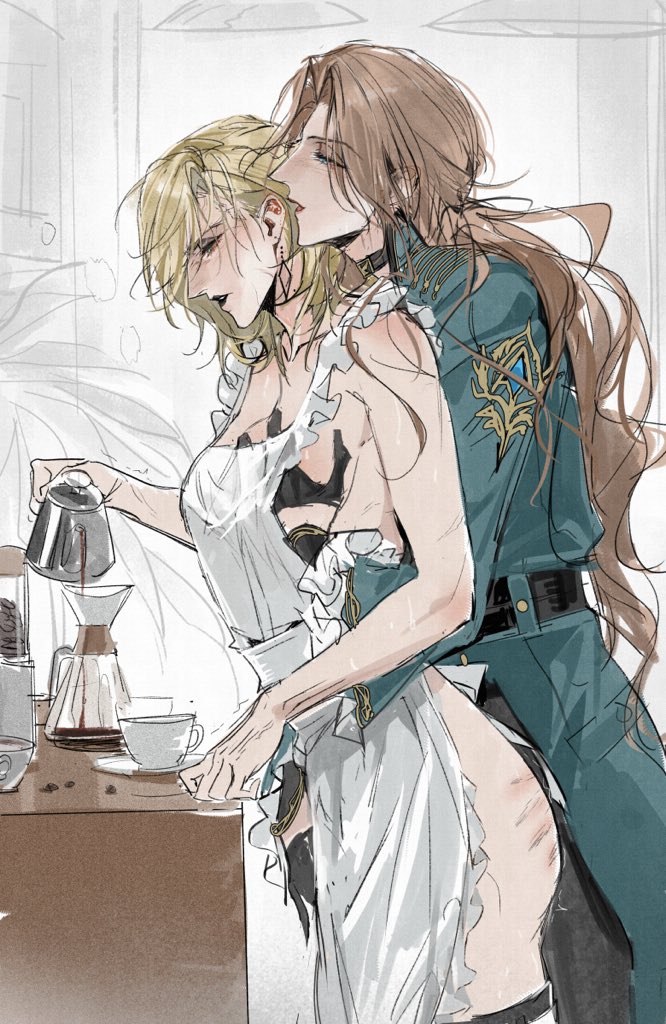 after sex, apron, apron only, ass, barely clothed, blonde, blonde female, blonde hair, blonde hair female, blonde-haired female, butt, catherine augustus andohar (path to nowhere), clothed, clothes, clothing, dominant female, female, female focus, female only, groping, groping breasts, groping from behind, langley (path to nowhere), larger female, long hair, military hat, military uniform, older female, path to nowhere, shorter female, smaller female, spank marks, submissive female, suggestive, taller female, uniform, uniform female, xwilson127, younger female, yuri