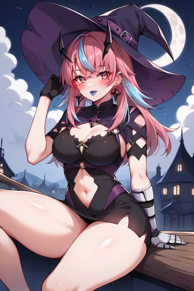 1girls ai_generated big_breasts breasts emikukis halloween halloween_costume latam_virtual_youtuber long_hair looking_at_viewer multicolored_hair night outdoors partially_clothed pink_hair public sky_blue_hair solo_female tagme thighs tupadrev4 virtual_youtuber vtuber witch witch_costume