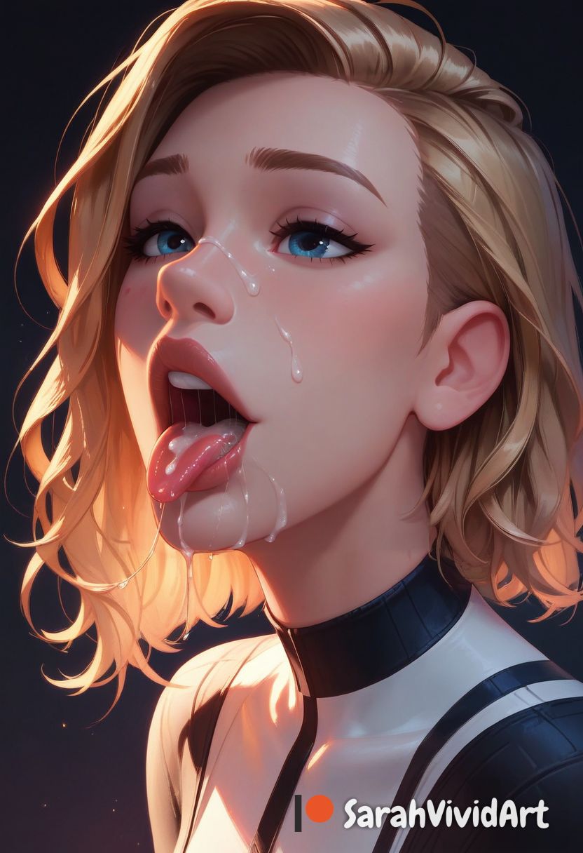 1girls after_oral after_sex ai_generated blonde_hair blush blushed brown_hair close-up cum cum_in_mouth cum_inside cum_on_face cumdump cumshot cute cute_face facial female female_focus gwen_stacy gwen_stacy_(spider-verse) light-skinned_female lips marvel marvel_comics open_mouth post_orgasm saliva sarahvividart seductive semen shaved_hair shiny_skin short_hair spider-gwen spider-man:_across_the_spider-verse spider-man:_into_the_spider-verse spider-man_(series) superheroine tongue tongue_out