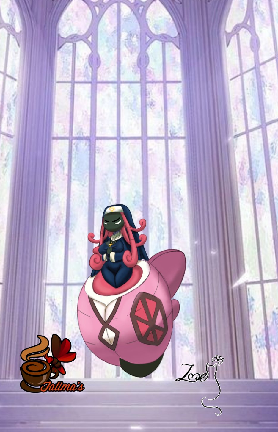 big_breasts nun nun's_habit nun_habit nun_hat nun_outfit pokemon pokemon_(species) tapu_lele thick_thighs zoebanette405