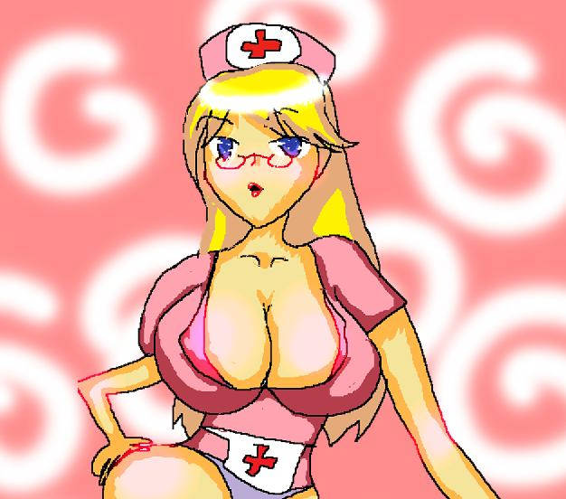 big_breasts blonde_hair blue_eyes breasts cleavage female_focus glasses nyan_neko_sugar_girls nyanyandesu n~nsg vet-sama veterinarian