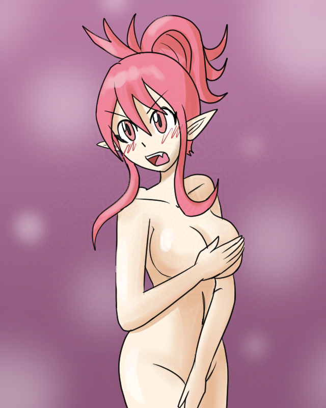 blush breasts completely_nude completely_nude_female covering covering_breasts covering_crotch disgaea disgaea_5 embarrassed embarrassed_nude_female enf female large_breasts mythkaz nippon_ichi_software nude seraphina_(disgaea)