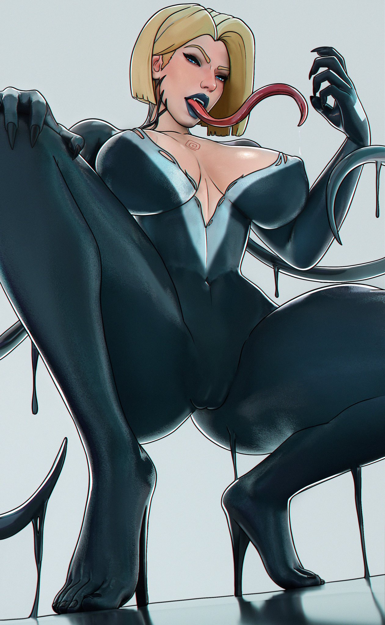 1girls, 3d, 3d (artwork), 3d model, 3d render, arms, ass, background, barely contained pussy, belly, big ass, big breasts, big pussy, bimbo, bimbo body, black bodysuit, black lipstick, black nails, blonde hair, blonde hair female, blonde-haired female, bob cut, bobcut, bodysuit, boob window, breasts, cameltoe, child bearing hips, cleavage, cleavage cutout, curvaceous, curvaceous female, curvaceous figure, curvy, curvy body, curvy female, curvy figure, curvy hips, emma frost, emma frost (marvel rivals), eyebrows, female, female focus, female only, fit, fit female, front view, girl, high heels, highres, hips, huge ass, huge butt, implied nopan, large breasts, light skin, light-skinned female, lipstick, long legs, long nails, long tongue, looking at viewer, marvel, marvel comics, marvel rivals, nails, nails painted, no underwear, open mouth, painted fingernails, painted nails, pale skin, pale-skinned female, plump, plump ass, presenting, pussy, pussy lips, pussy peek, reflection, seducing, seduction, seductive, seductive eyes, seductive look, seductive mouth, seductive pose, sexy, sexy pose, sfrinzy, sharp claws, sharp fingernails, shoulders, simple background, skimpy, skimpy clothes, skimpy outfit, skirt, slim, slim body, slim female, slim waist, solo, solo focus, squatting, symbiote, symbiote suit, thick, thick ass, thick butt, thick hips, thick thighs, thigh gap, thigh highs, thighs, thighs bigger than head, thighs bigger than torso, thunder thighs, thunderthighs, tight clothes, tight clothing, tongue, tongue out, video game, video game character, video games, voluptuous, voluptuous body, voluptuous female, white queen, white shirt, wide hips, wide thighs