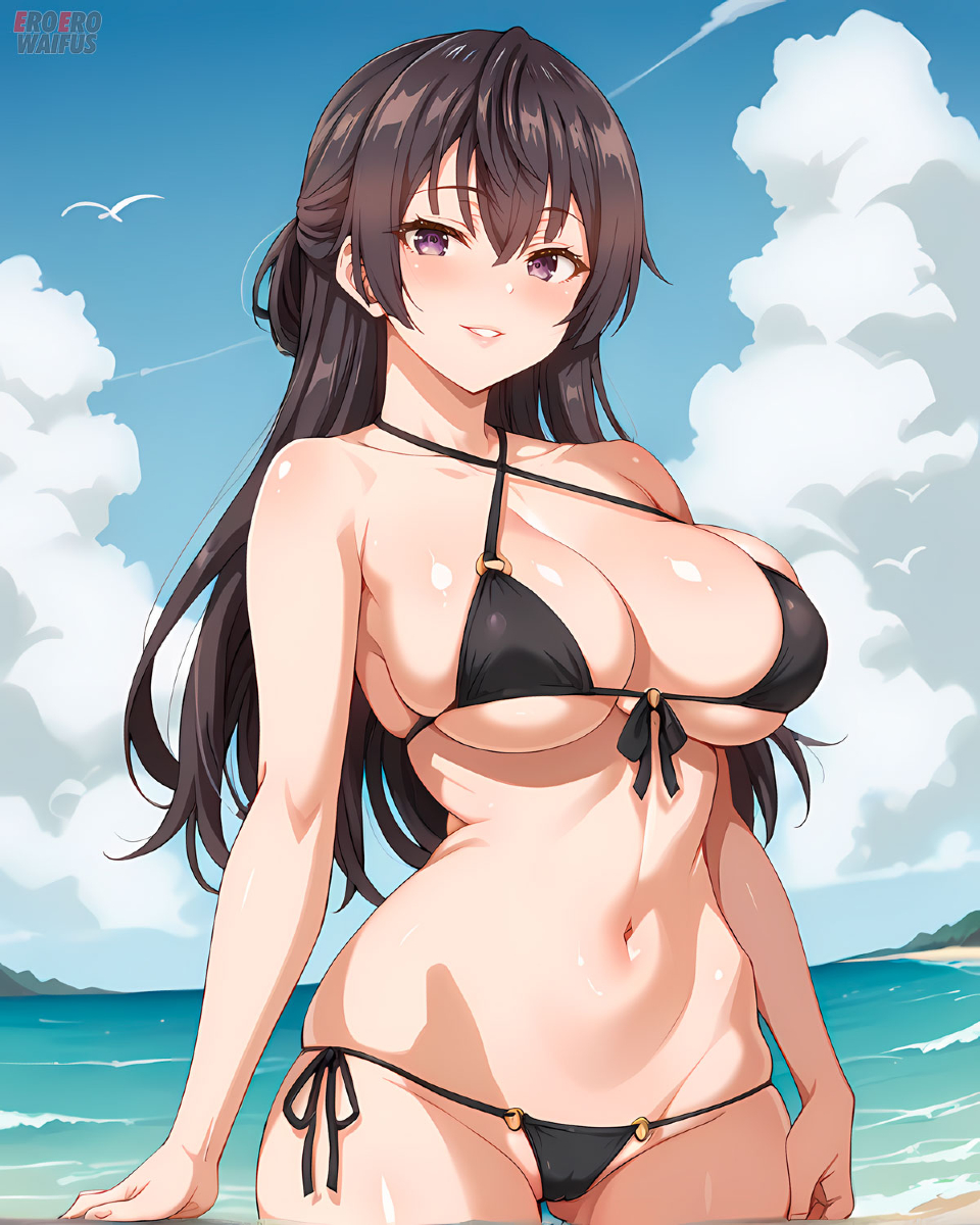 ai_generated asian asian_female athletic_female bare_legs big_breasts bikini black_hair eroero_waifus huge_breasts huge_thighs large_breasts light-skinned_female light_skin long_hair smiling solo_female squatting suou_yuki sweat sweatdrop thick_thighs thighs tokidoki_bosotto_russian_de_dereru_tonari_no_alya-san voluptuous voluptuous_female