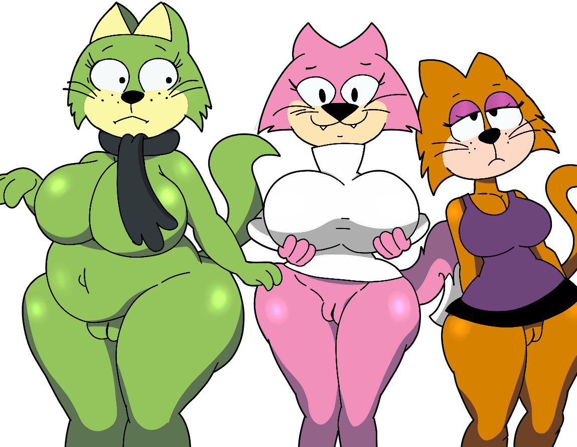 2024 2024s 3girls anthro ass big_breasts big_butt black_bottomwear black_clothing black_eyes black_nose black_scarf black_skirt bottomless bottomwear brain_(top_cat) breasts choo-choo_(top_cat) clothed clothing digital_media_(artwork) domestic_cat eyelashes felid feline felis female front_view fur furu_flami genitals green_tail group half-closed_eyes hand_on_breast hands_behind_back hands_on_own_breasts hanna-barbera jellystone_(hbo_max) looking_at_another looking_at_viewer looking_up mammal mostly_nude multicolored_body multicolored_fur narrowed_eyes no_underwear orange_body orange_ears orange_fur orange_tail pink_body pink_fur pink_tail pose purple_clothing purple_shirt purple_tank_top purple_topwear pussy scarf scarf_only shirt simple_background skirt smile spook_(top_cat) standing sweater sweater_only tail tan_body tan_fur tank_top thick_thighs top_cat_(series) topwear topwear_only trio two_tone_body two_tone_fur two_tone_tail whiskers white_background white_clothing white_sweater white_tail white_topwear yellow_body yellow_fur