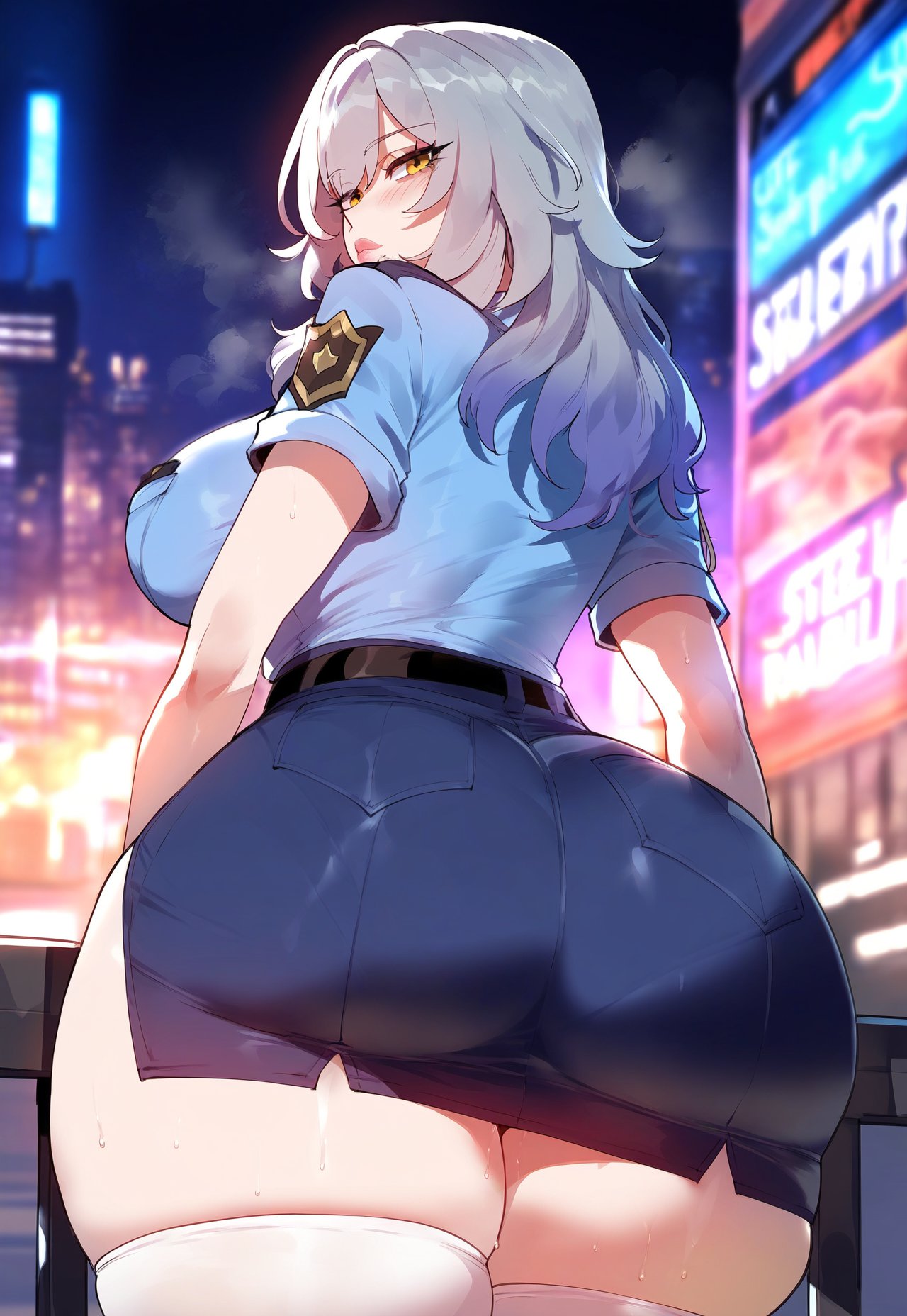 1girls ai_generated ass ass_cleavage ass_focus big_ass big_breasts big_butt big_thighs city female female_focus female_only hi_res honkai:_star_rail huge_ass huge_breasts huge_butt huge_thighs imminent_anal imminent_fellatio imminent_oral imminent_sex imminent_vaginal large large_ass large_breasts large_butt large_thighs looking_at_viewer looking_back miyuai nai_diffusion night outdoors police police_uniform policewoman silver_hair solo solo_female solo_focus stable_diffusion stelle_(honkai:_star_rail) thiccwithaq_(ai_style) thick thick_ass thick_butt thick_hips thick_legs thick_lips thick_thighs thigh_highs thighhighs thighs voluptuous voluptuous_female wide_hips yellow_eyes