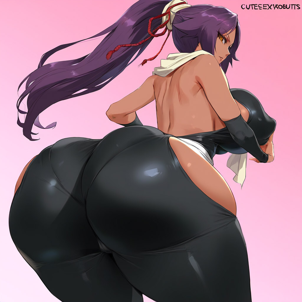 1girls ai_generated bleach from_behind huge_ass naughty_face rac3rrr racerai shihouin_yoruichi