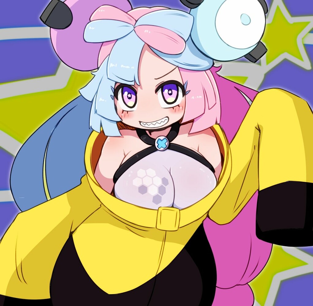 1girls big_breasts blue_and_pink_hair breasts chibi chibi_style cleavage eye_contact female female_focus female_only game_freak gym_leader huge_breasts iono_(pokemon) long_hair looking_at_viewer makino_nono miyazero nintendo oversized_clothes oversized_hoodie pink_hair pokemon pokemon_(game) pokemon_sv sharp_teeth simple_background smile solo two_tone_hair