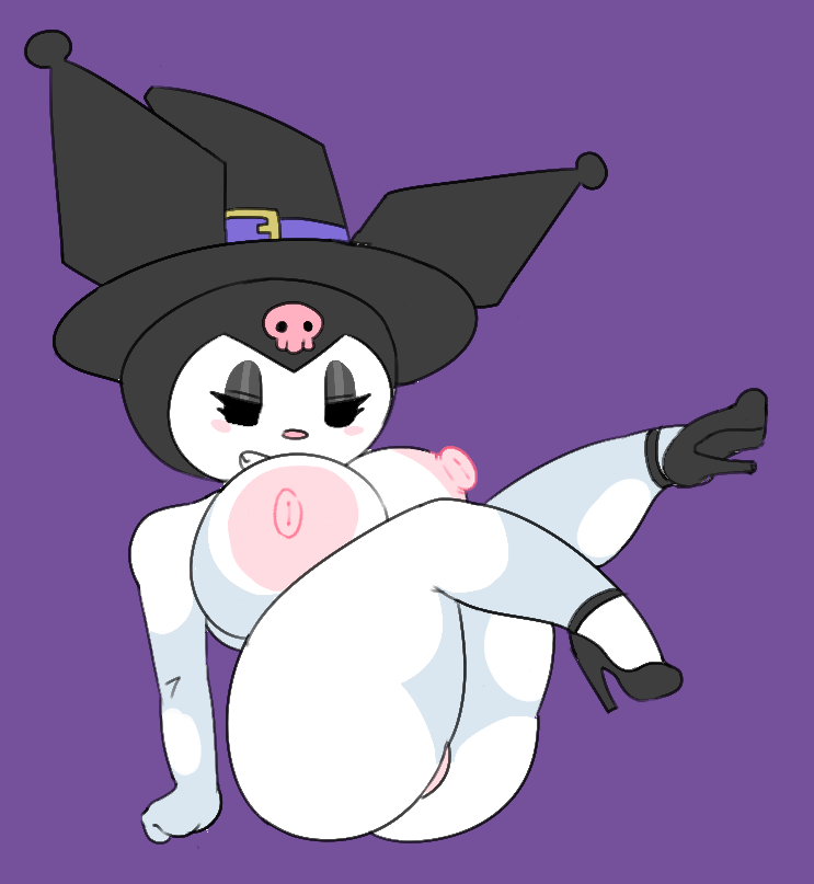 anthro clothing demon female footwear hat headgear headwear high_heels kuromi naked_footwear nude onegai_my_melody sanrio savagensfw shoes smug smug_face solo thick_thighs witch_hat