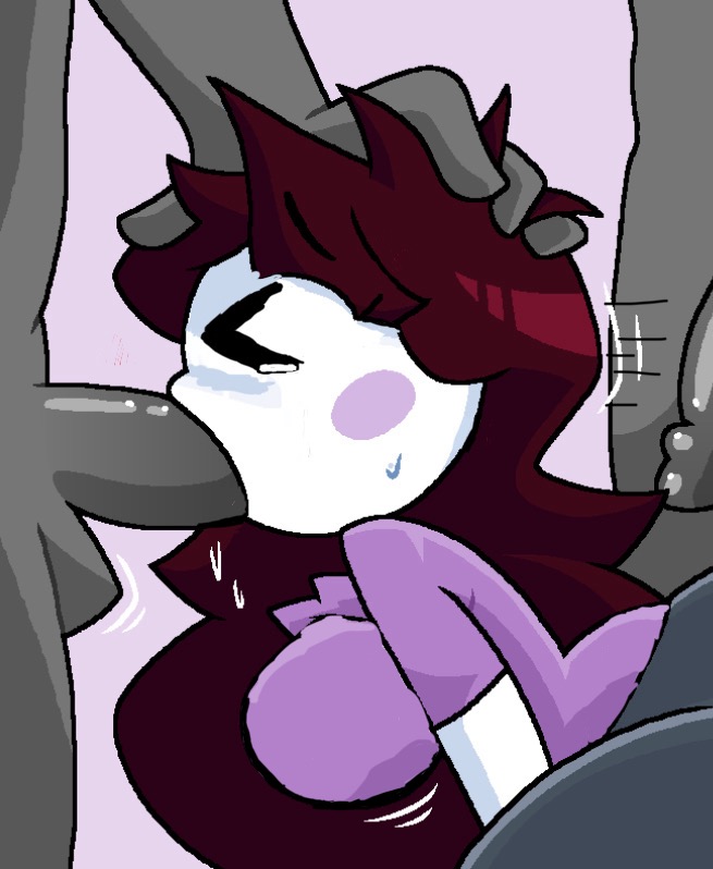 >_< 1girls 2boys blowjob deepthroat edit face_fucking forced_oral hand_on_head jaiden jaiden_animations jaidenanimations jjoyplus oral purple_shirt