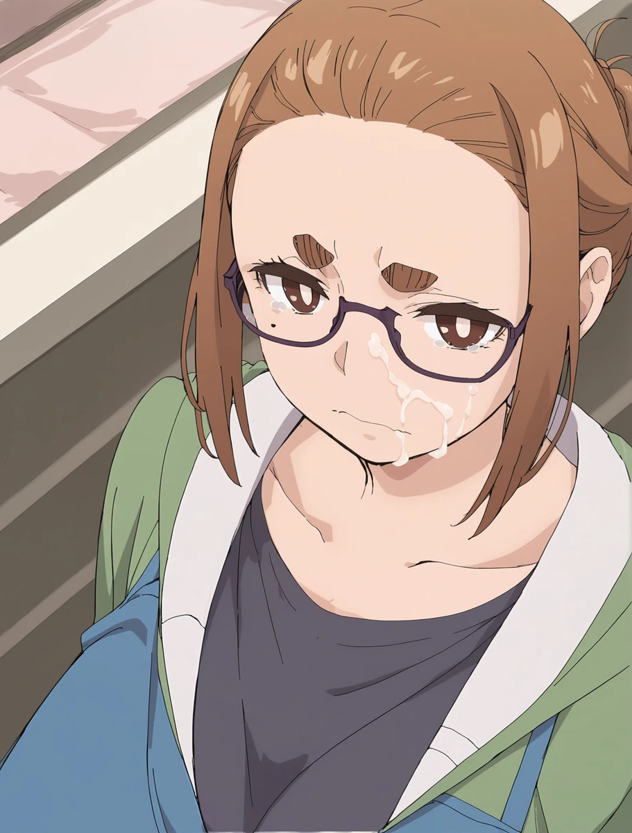 2525252525i_i after_rape ai_generated brown_eyes brunette_hair cum cum_on_breasts cum_on_face glasses hair_bun kaii_to_otome_to_kamikakushi light-skinned_female light_skin looking_at_viewer mature_female milf solo_female sumireko_ogawa