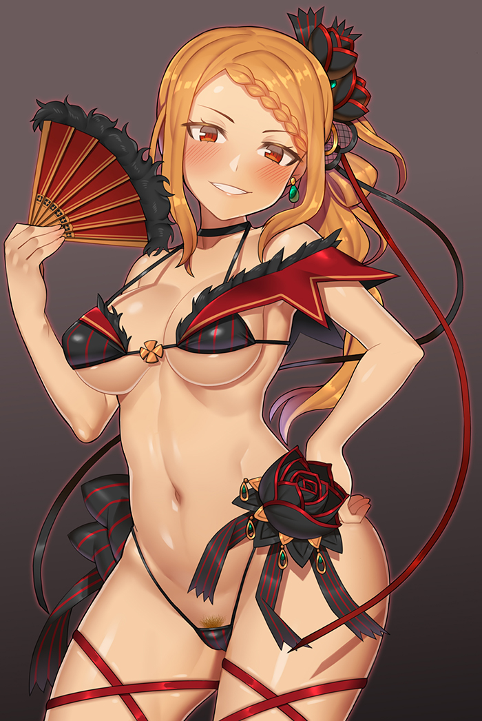 ass, blush, breasts, cleavage, fat ass, female, female only, looking at viewer, nt00, panties, priscilla barielle, re:zero kara hajimeru isekai seikatsu, solo