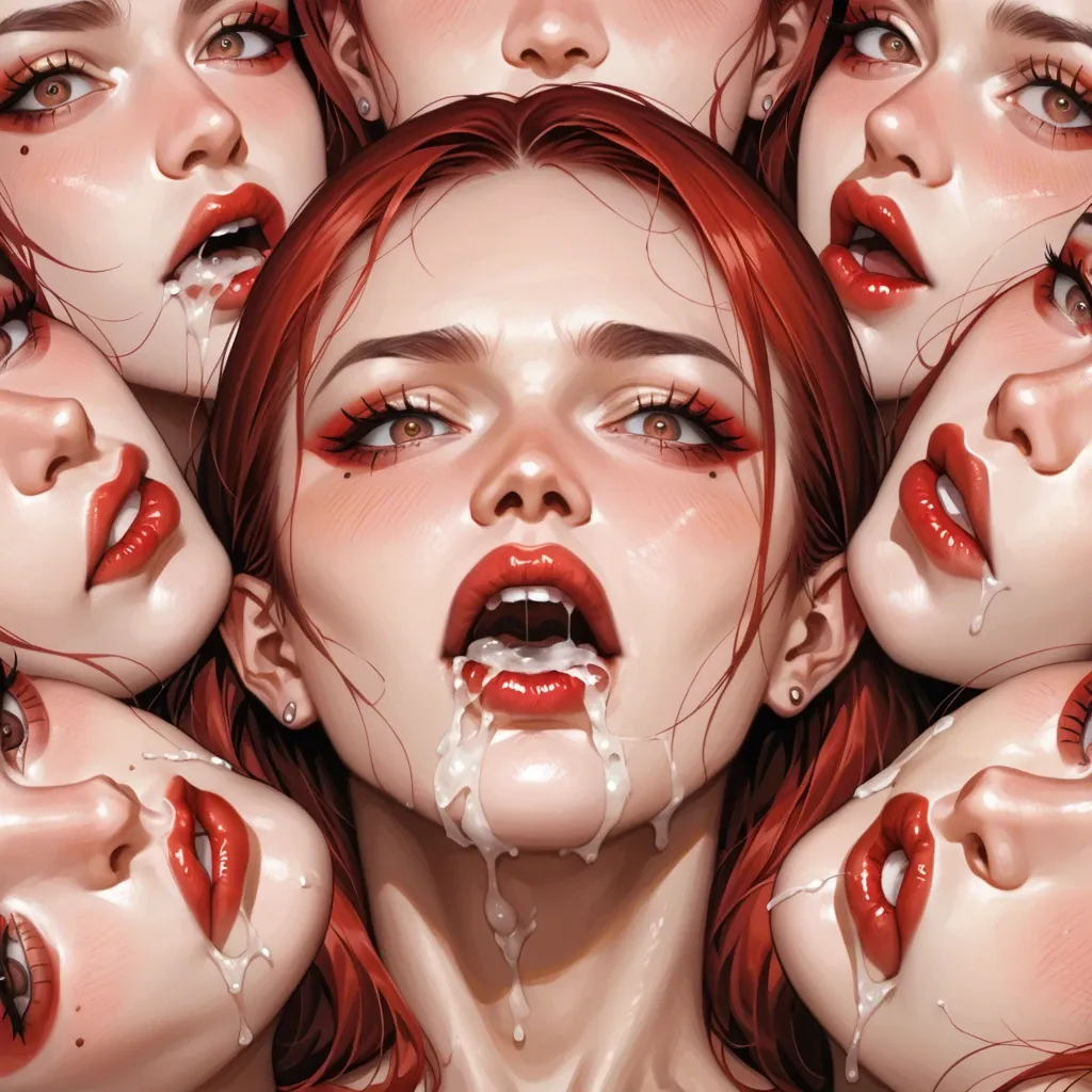 8girls ai_generated allison_eckhart clone clones covered_in_cum cum earrings long_hair milf multiple_girls naked red_hair scp-2565 scp_foundation white_body