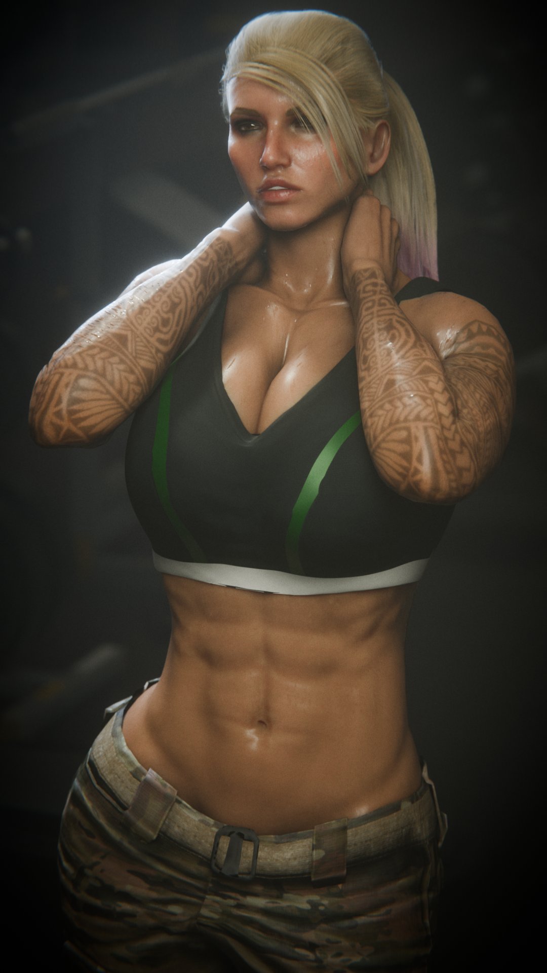 1girls 3d blonde_hair busty female female_focus female_only hourglass_figure muscular rainbow_six rainbow_six_siege tagme tattoo udon_noodle3d valkyrie_(rainbow_six) wide_hips