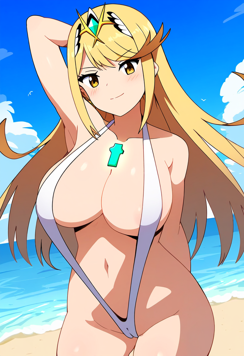 ai_generated alternate_costume breasts core_crystal female female_only mythra nai_diffusion nintendo ryu_ai sling_bikini solo stable_diffusion swimsuit xenoblade_(series) xenoblade_chronicles_2