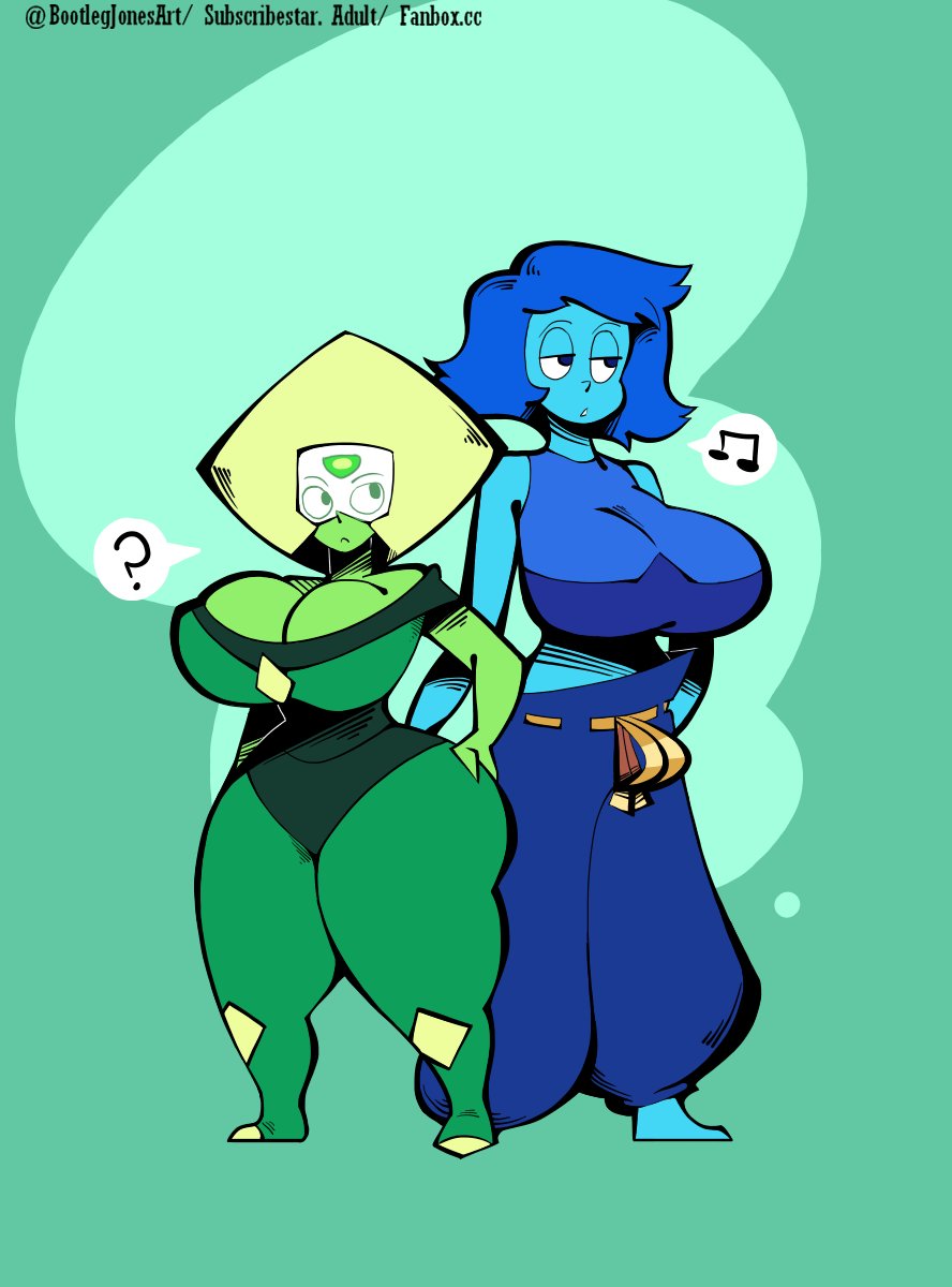 ?, 2girls, ass, ass grab, belt, big ass, big breasts, blonde hair, blue body, blue hair, blue pants, blue skin, blue top, blue topwear, bodysuit, bootlegjones, breasts, bursting breasts, gold belt, green body, green bodysuit, green skin, huge assblue , huge breasts, lapis lazuli (steven universe), large ass, large breasts, peridot (steven universe), steven universe, thick ass, thick body, thick boobs, thick breasts, thick butt, thick hips, thick legs, thick thighs, thigh highs, thighhighs, thighs, top, topwear, visor, voluptuous, voluptuous female, wide hips, yellow hair