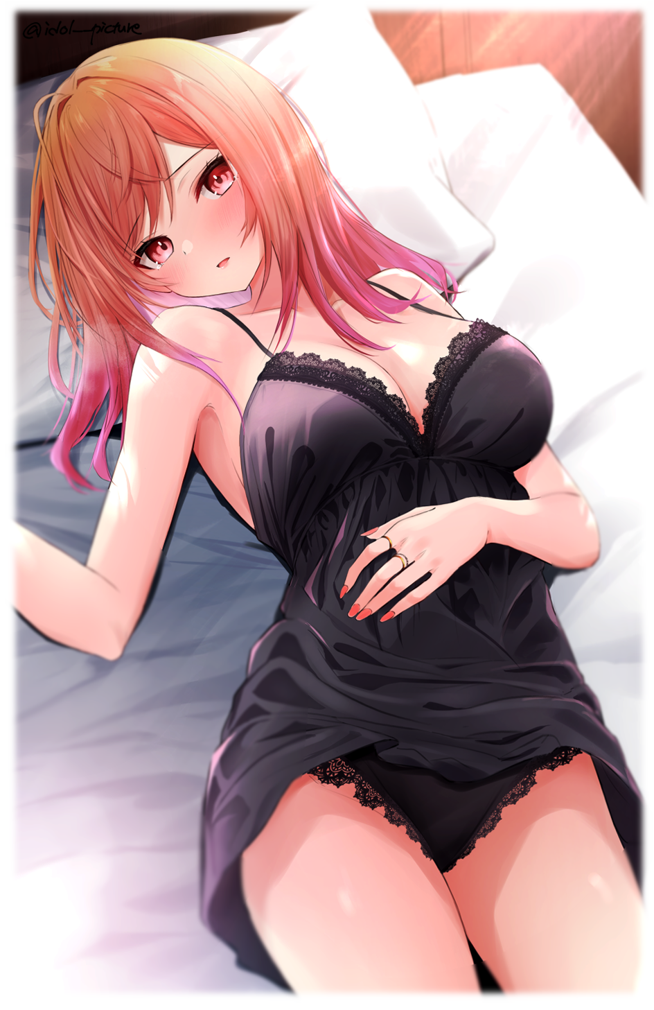 1girls absurd_res absurdres armpits bare_armpits bare_arms bare_chest bare_hands bare_legs bare_shoulders bare_skin bare_thighs bed_sheet black_camisole black_lingerie black_panties black_underwear blush blushing_at_viewer blushing_female breasts breedable camisole cleavage collarbone curvy curvy_body curvy_female curvy_figure curvy_hips curvy_thighs dot_nose elbows embarrassed embarrassed_female ex_idol exposed exposed_armpits exposed_arms exposed_legs exposed_shoulders exposed_thighs eyebrows_visible_through_hair female female_focus female_only fingernails fingers frilled_camisole frilled_panties frilled_underwear groin half_naked hand_on_belly hand_on_own_belly hand_on_own_stomach hand_on_stomach head_tilt high_resolution highres hololive hololive_dev_is hourglass_figure ichijou_ririka indoor indoors lace_lingerie lace_panties lace_underwear laced_panties laced_underwear large_breasts laying_down laying_on_back laying_on_bed legs light-skinned_female light_skin lingerie lips long_hair looking_at_viewer nail nail_polish open_mouth orange_fingernails orange_nail orange_nail_polish panties parted_lips pillow pink_eyebrows pink_eyes pink_eyes_female pink_hair pink_hair_female pussy ring ring_on_finger shiny_arms shiny_breasts shiny_legs shiny_shoulders shiny_skin shiny_thighs shoulders sideboob simple_background slender_body slender_waist slim_girl slim_waist solo thick_thighs thigh_gap thighs thin_waist tilted_head tongue underboob underwear upper_body v-line virtual_youtuber white_background white_bed_sheet white_pillow wide_hips